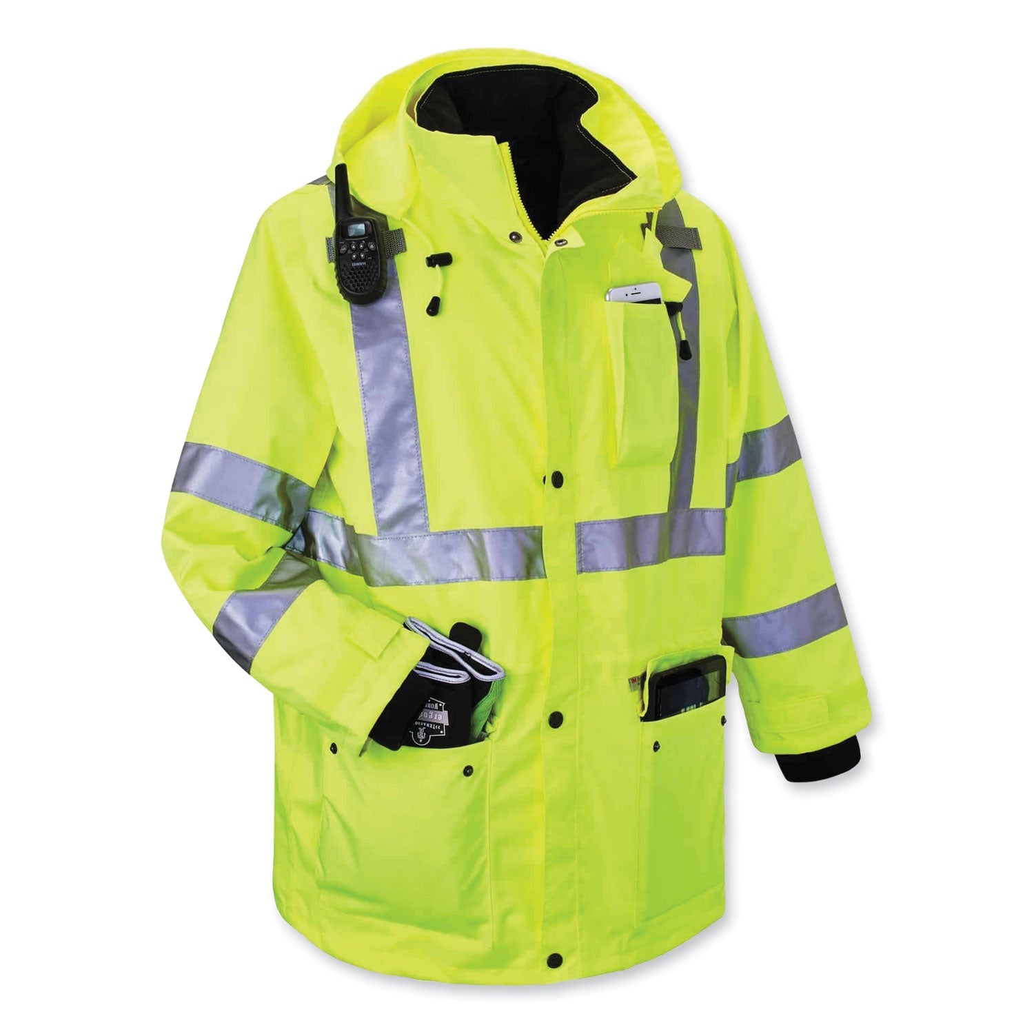 ergodyne® GloWear 8385 Class 3 Hi-Vis 4-in-1 Jacket, Medium, Lime