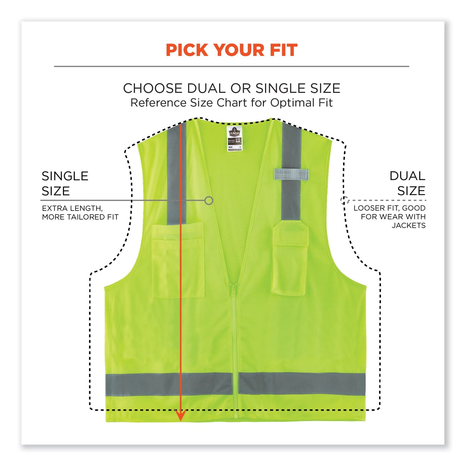 ergodyne® GloWear 8249Z-S Single Size Class 2 Economy Surveyors Zipper Vest, Polyester, X-Large, Lime