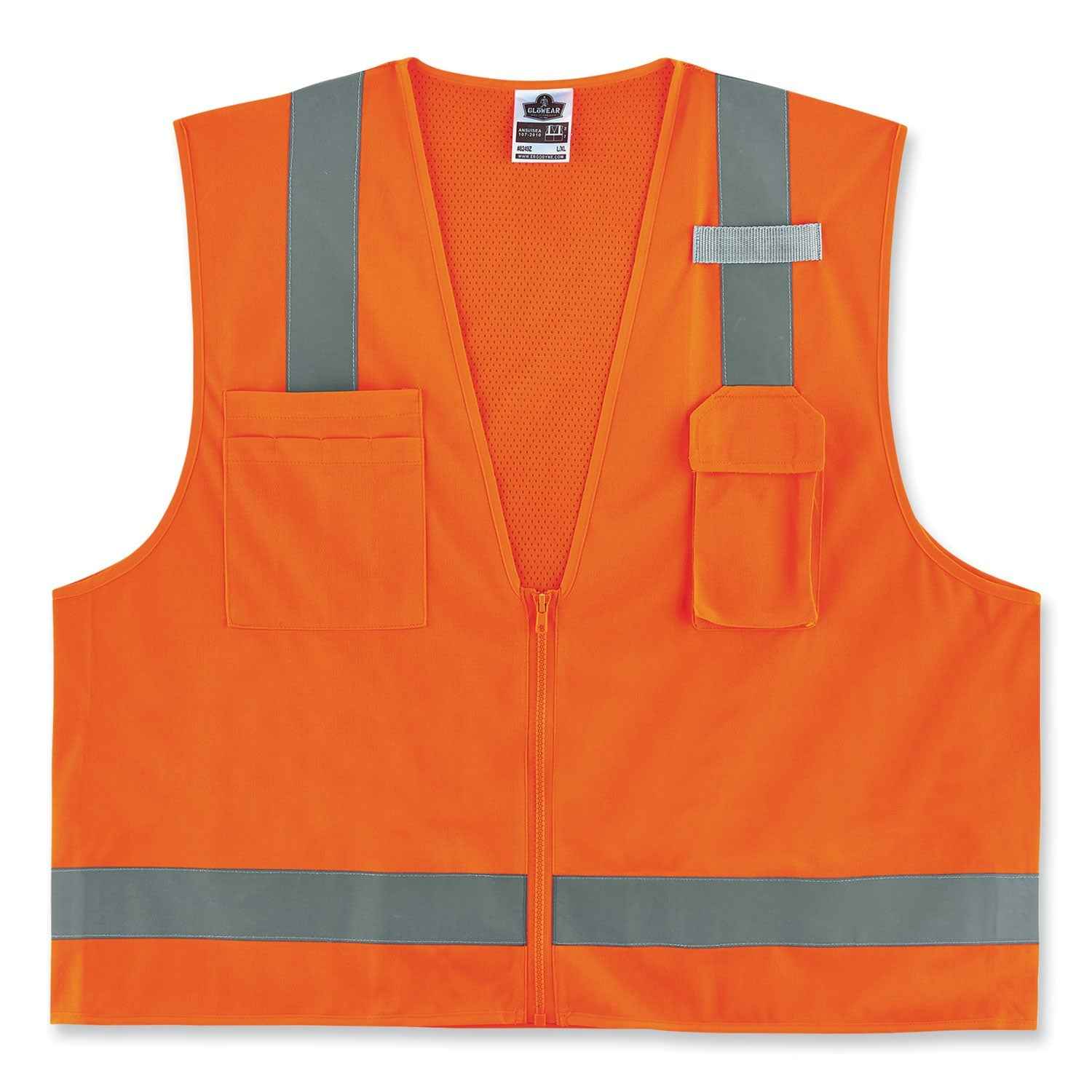 ergodyne® GloWear 8249Z-S Single Size Class 2 Economy Surveyors Zipper Vest, Polyester, X-Small, Orange