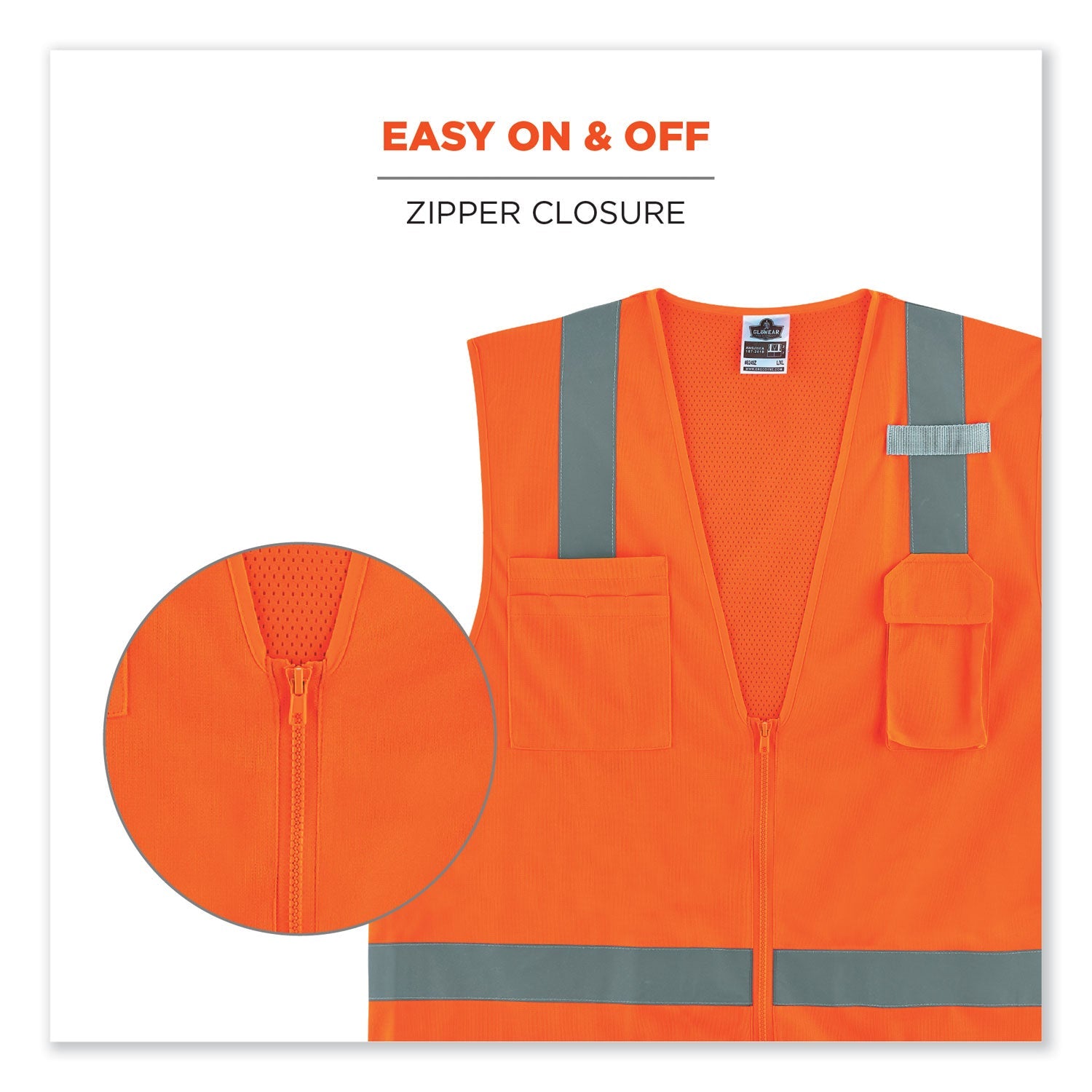 ergodyne® GloWear 8249Z-S Single Size Class 2 Economy Surveyors Zipper Vest, Polyester, Small, Orange
