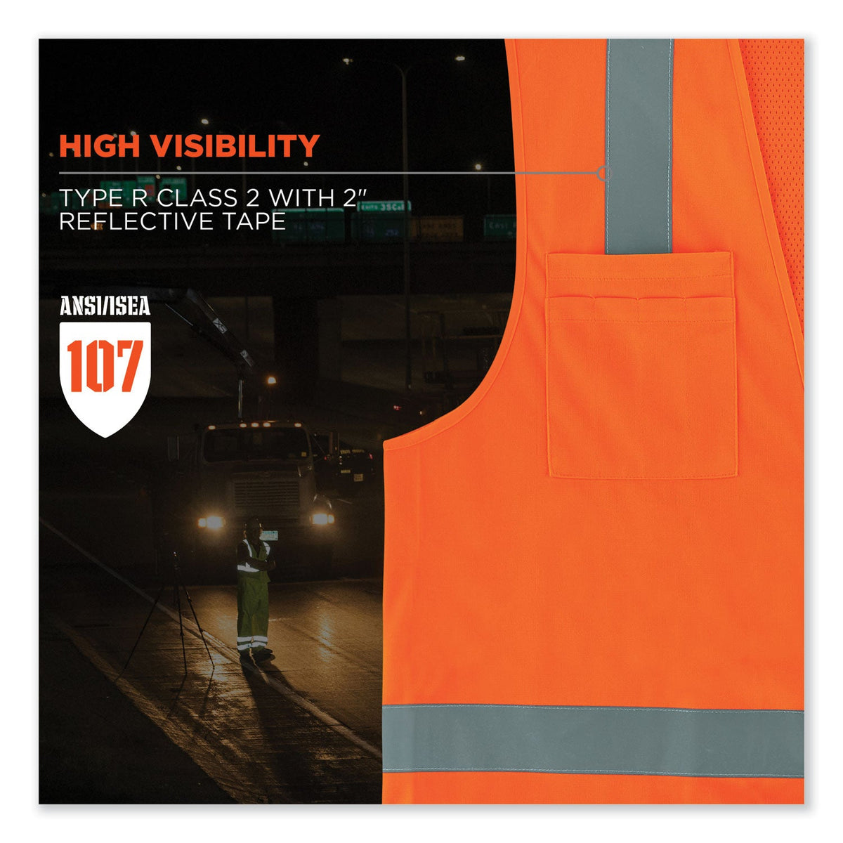 ergodyne® GloWear 8249Z-S Single Size Class 2 Economy Surveyors Zipper Vest, Polyester, Large, Orange