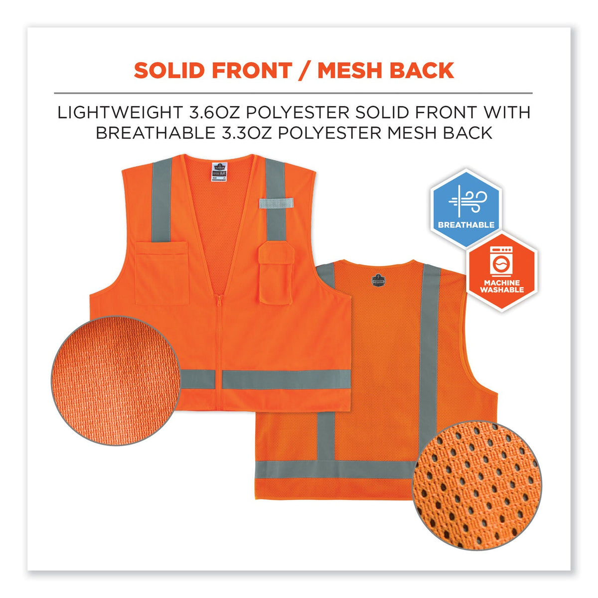 ergodyne® GloWear 8249Z-S Single Size Class 2 Economy Surveyors Zipper Vest, Polyester, Large, Orange