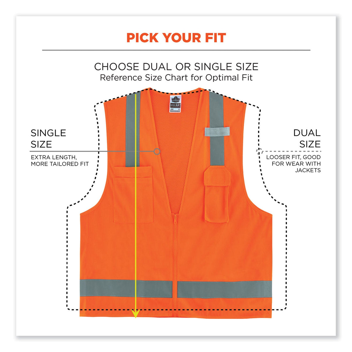 ergodyne® GloWear 8249Z-S Single Size Class 2 Economy Surveyors Zipper Vest, Polyester, Large, Orange