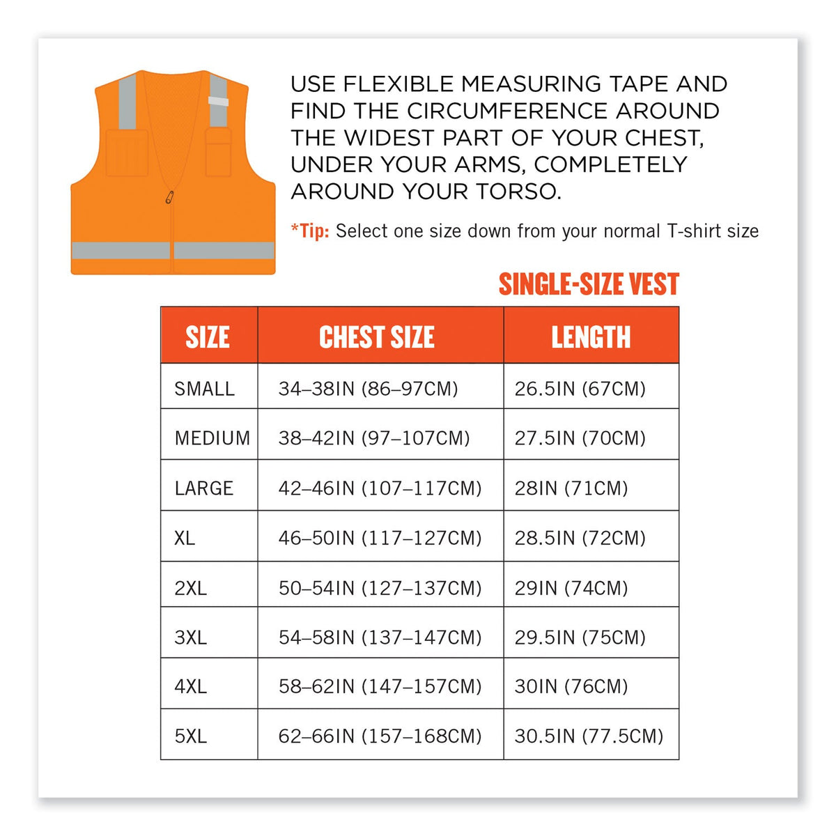 ergodyne® GloWear 8249Z-S Single Size Class 2 Economy Surveyors Zipper Vest, Polyester, Large, Orange