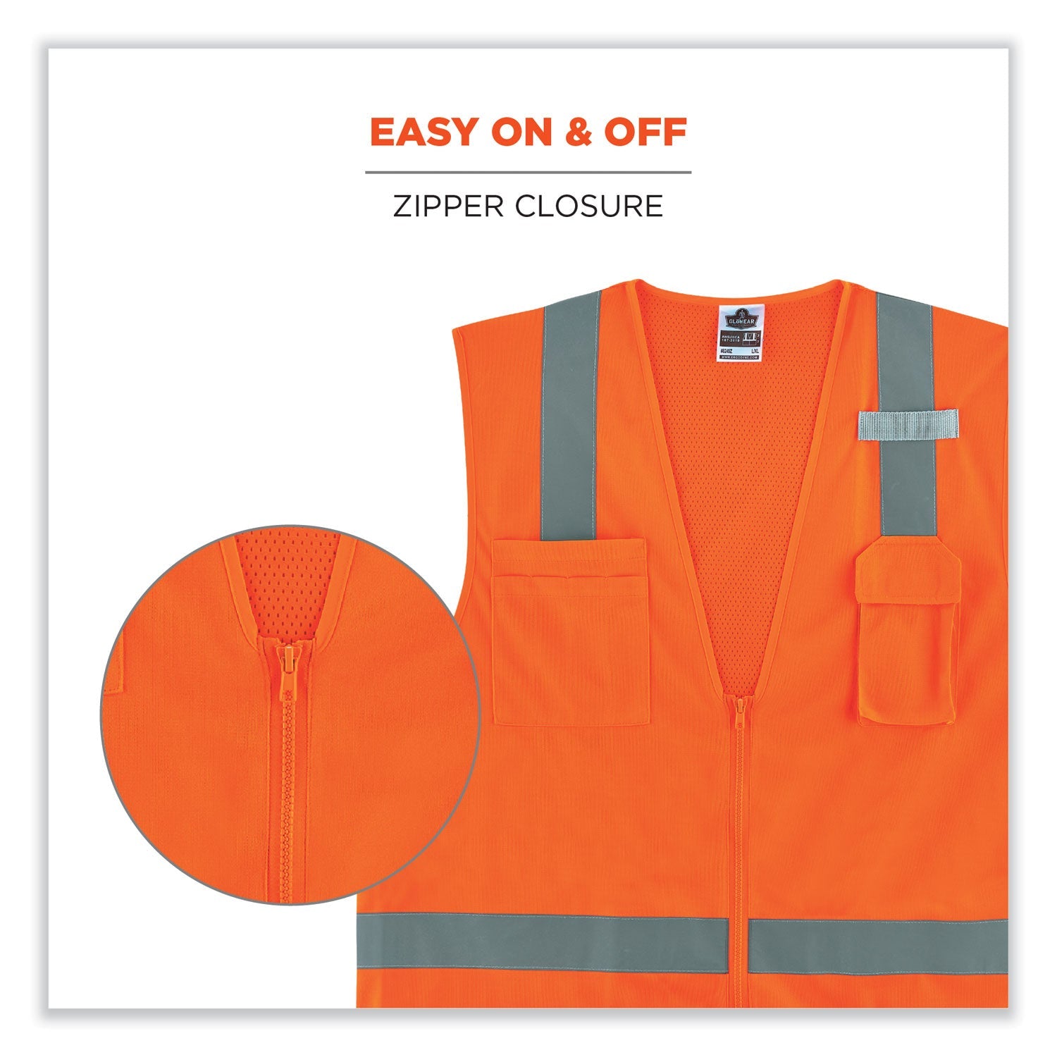 ergodyne® GloWear 8249Z-S Single Size Class 2 Economy Surveyors Zipper Vest, Polyester, 3X-Large, Orange