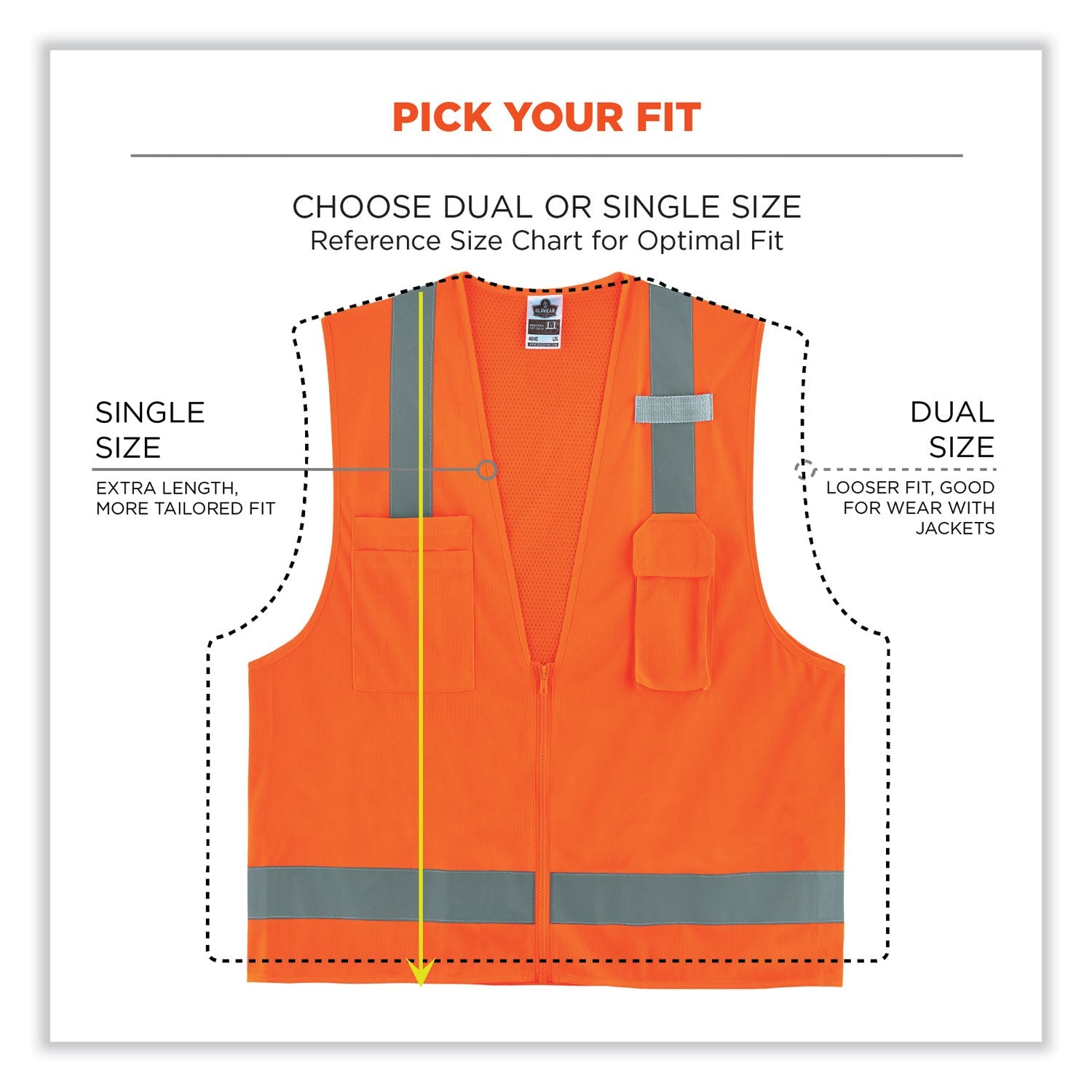 ergodyne® GloWear 8249Z-S Single Size Class 2 Economy Surveyors Zipper Vest, Polyester, 4X-Large, Orange