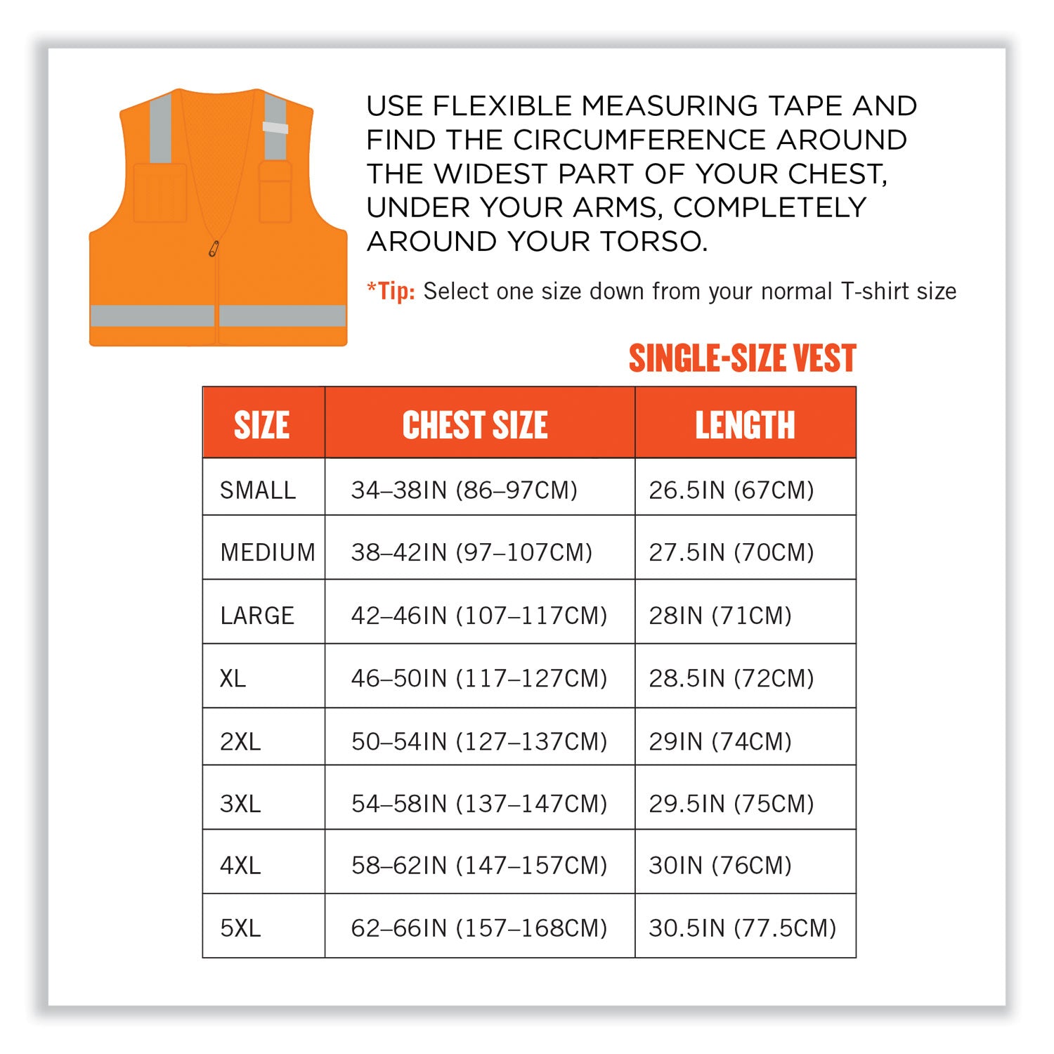 ergodyne® GloWear 8249Z-S Single Size Class 2 Economy Surveyors Zipper Vest, Polyester, 4X-Large, Orange
