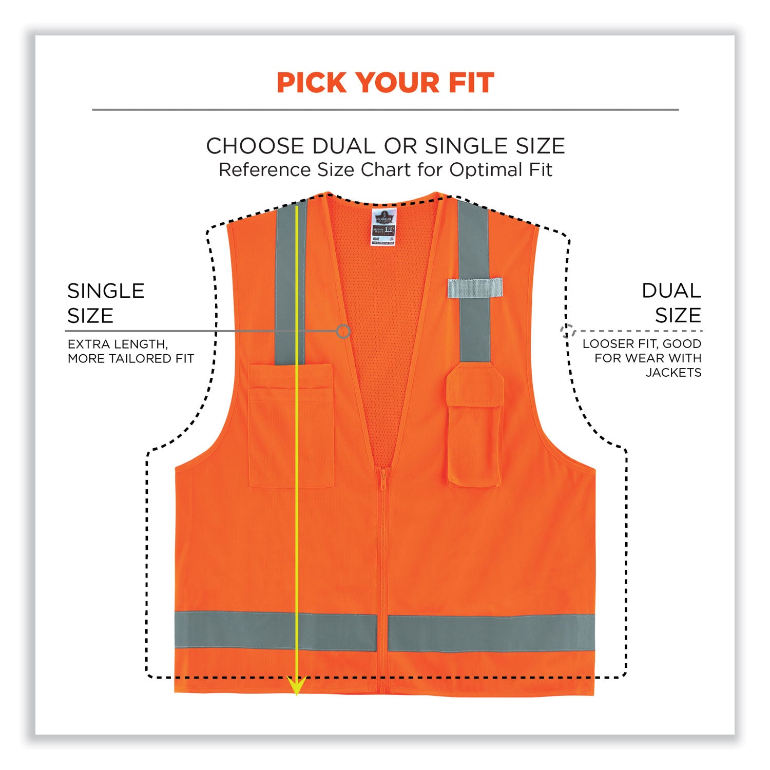 ergodyne® GloWear 8249Z-S Single Size Class 2 Economy Surveyors Zipper Vest, Polyester, 5X-Large, Orange