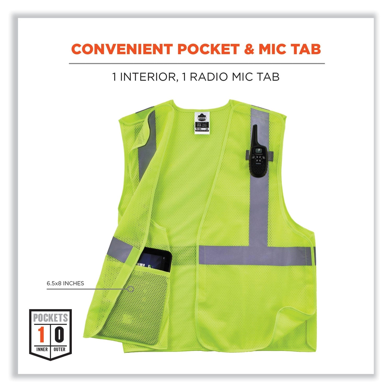 ergodyne® GloWear 8215BA-S Single Size Class 2 Economy Breakaway Mesh Vest, Polyester, Small, Lime