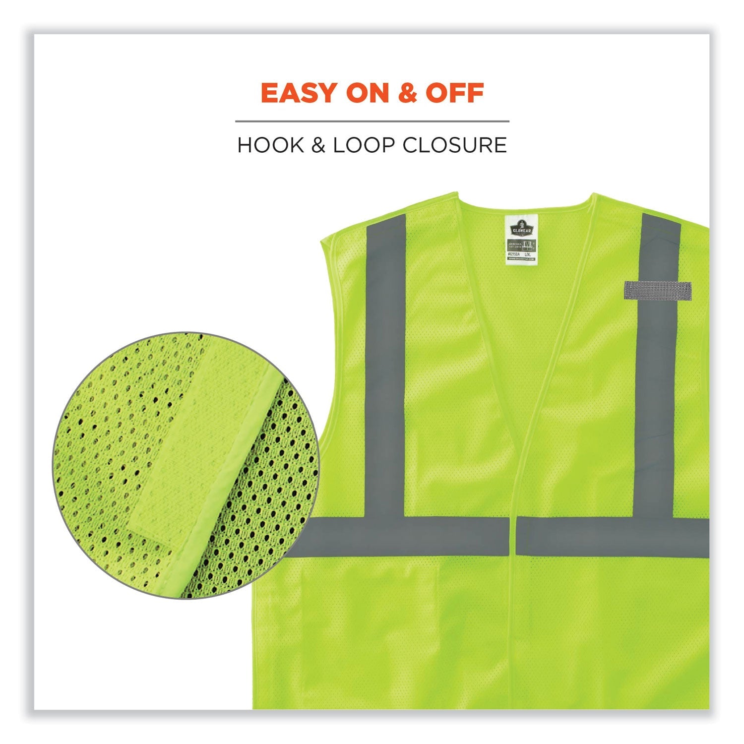 ergodyne® GloWear 8215BA-S Single Size Class 2 Economy Breakaway Mesh Vest, Polyester, Small, Lime