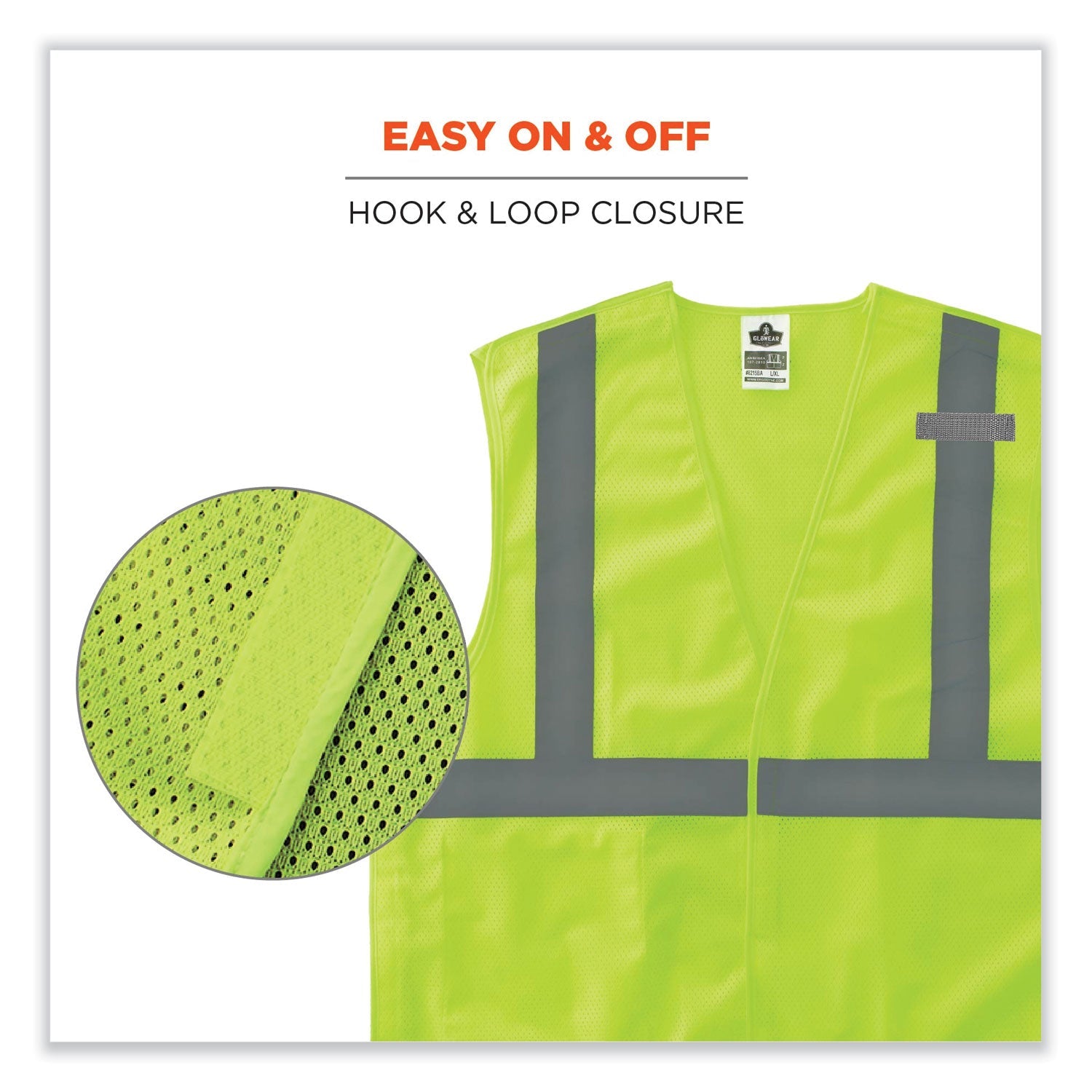 ergodyne® GloWear 8215BA-S Single Size Class 2 Economy Breakaway Mesh Vest, Polyester, Medium, Lime