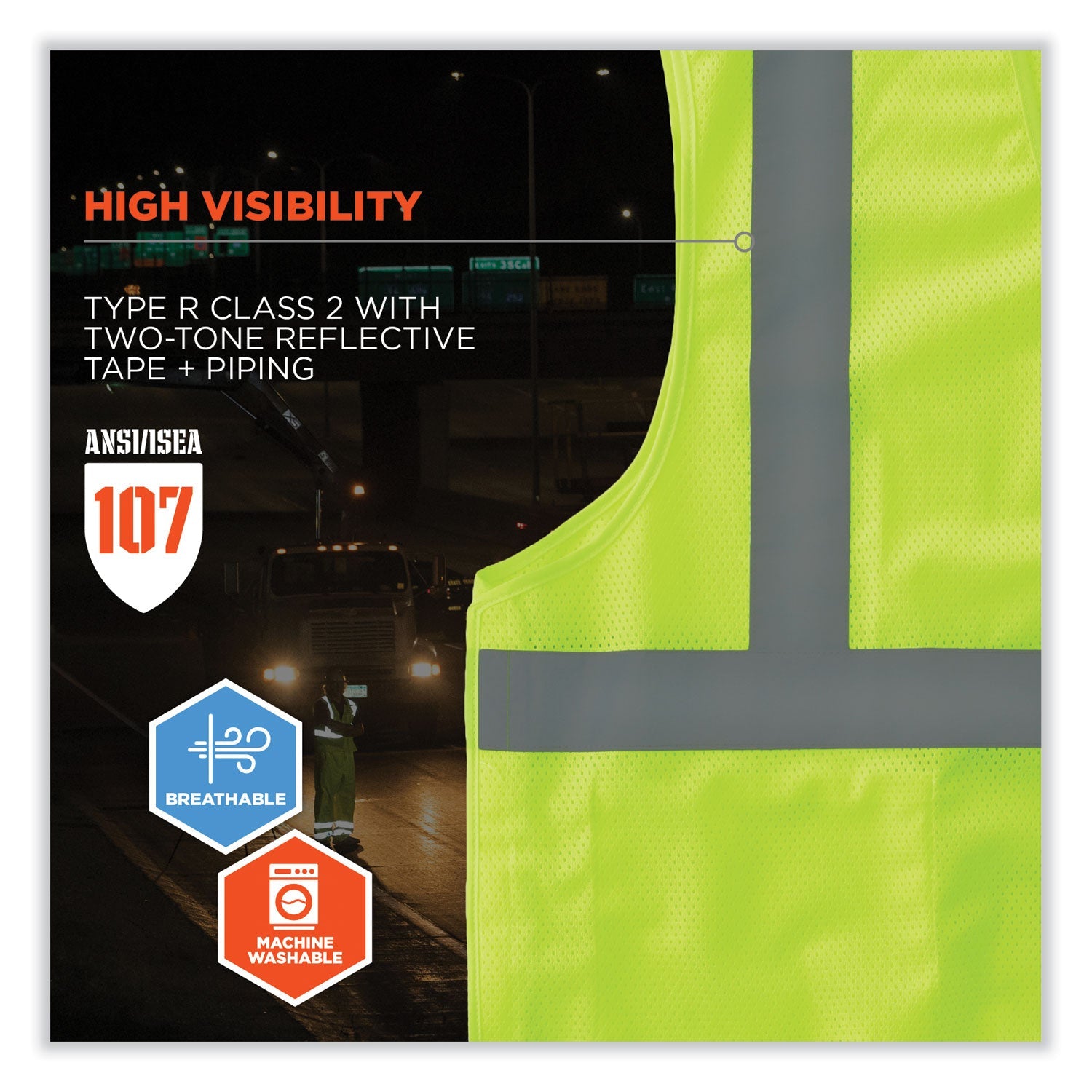 ergodyne® GloWear 8215BA-S Single Size Class 2 Economy Breakaway Mesh Vest, Polyester, 5X-Large, Lime