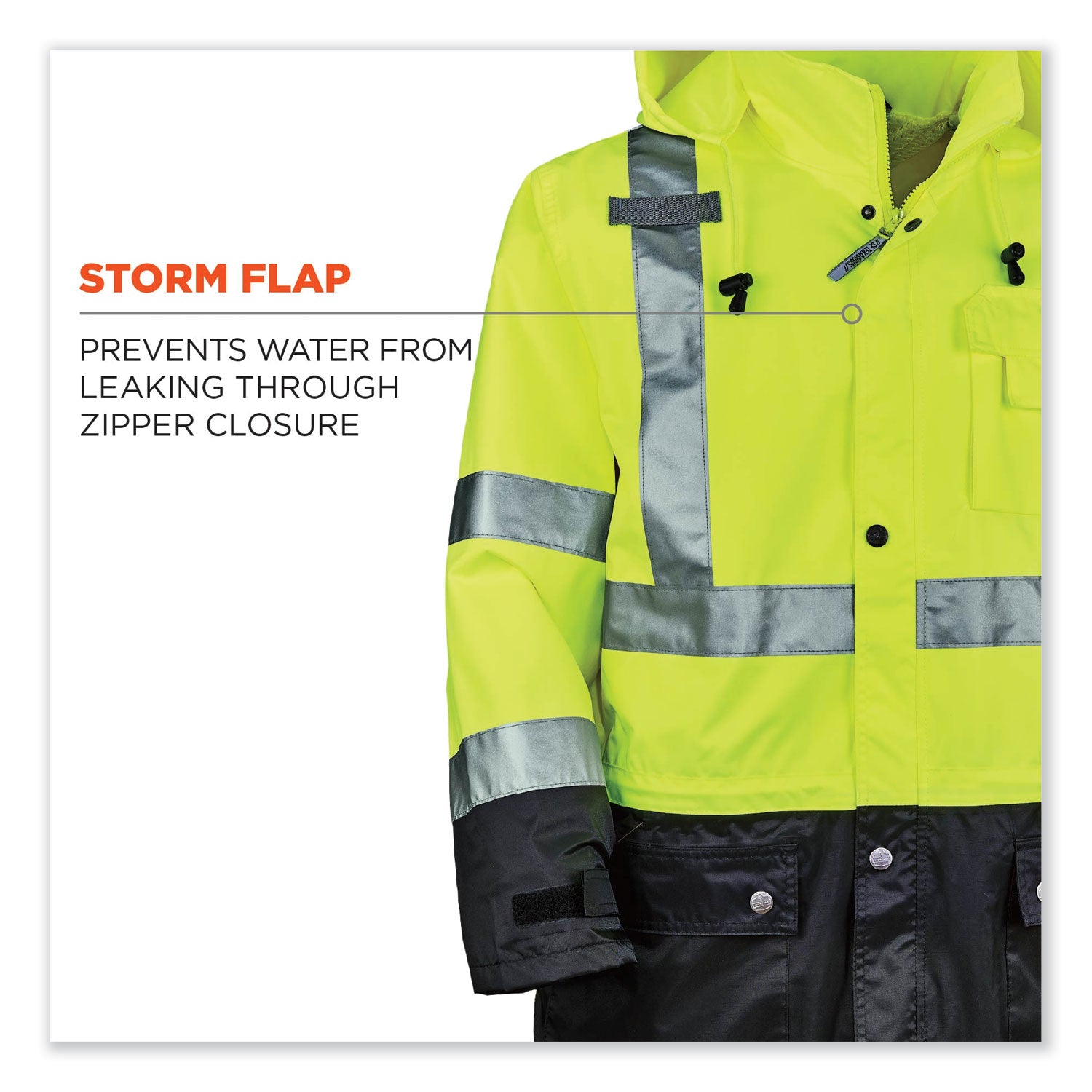 ergodyne® GloWear 8365BK Class 3 Hi-Vis Rain Jacket Black Bottom, Medium, Lime