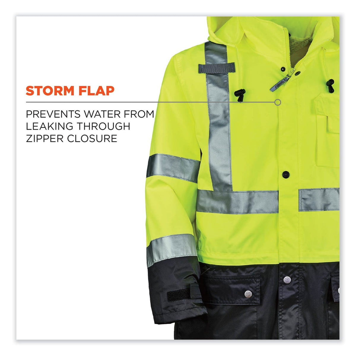 ergodyne® GloWear 8365BK Class 3 Hi-Vis Rain Jacket Black Bottom, Large, Lime