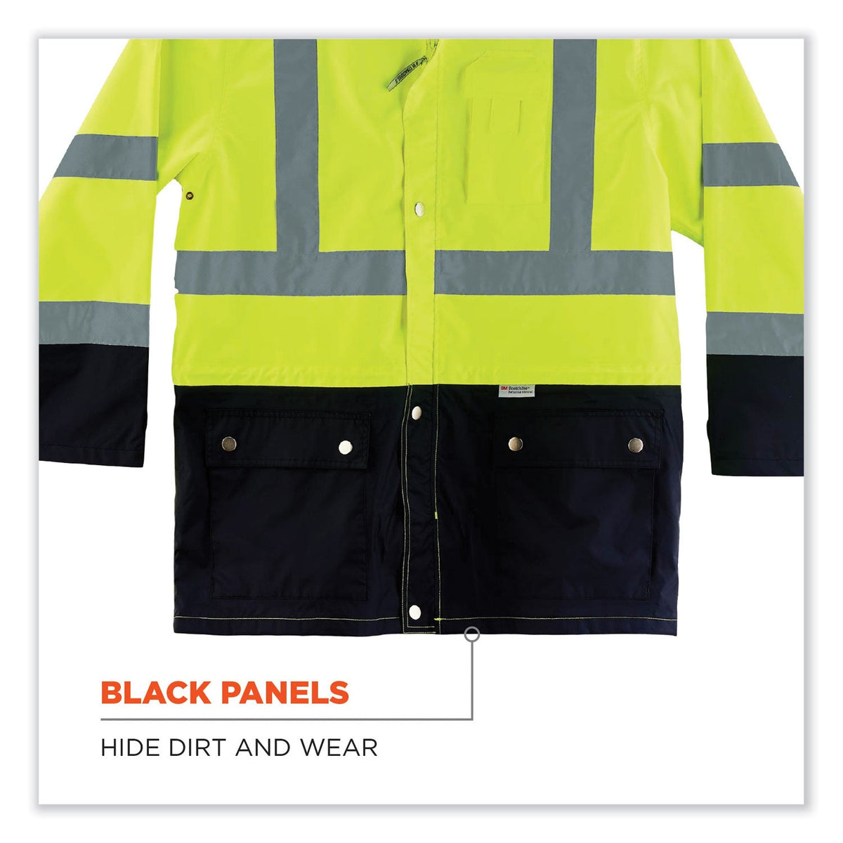 ergodyne® GloWear 8365BK Class 3 Hi-Vis Rain Jacket Black Bottom, Large, Lime