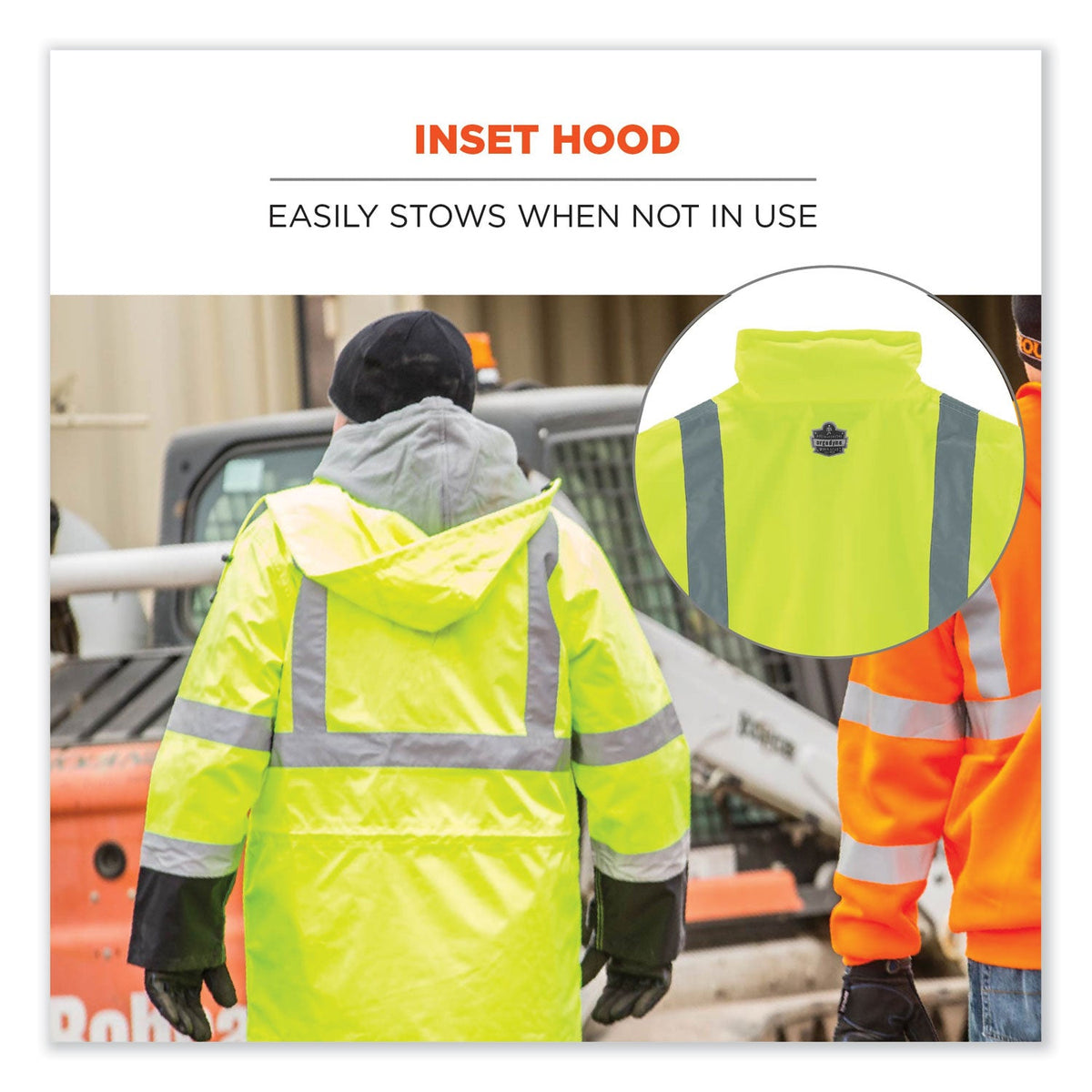ergodyne® GloWear 8365BK Class 3 Hi-Vis Rain Jacket Black Bottom, Large, Lime