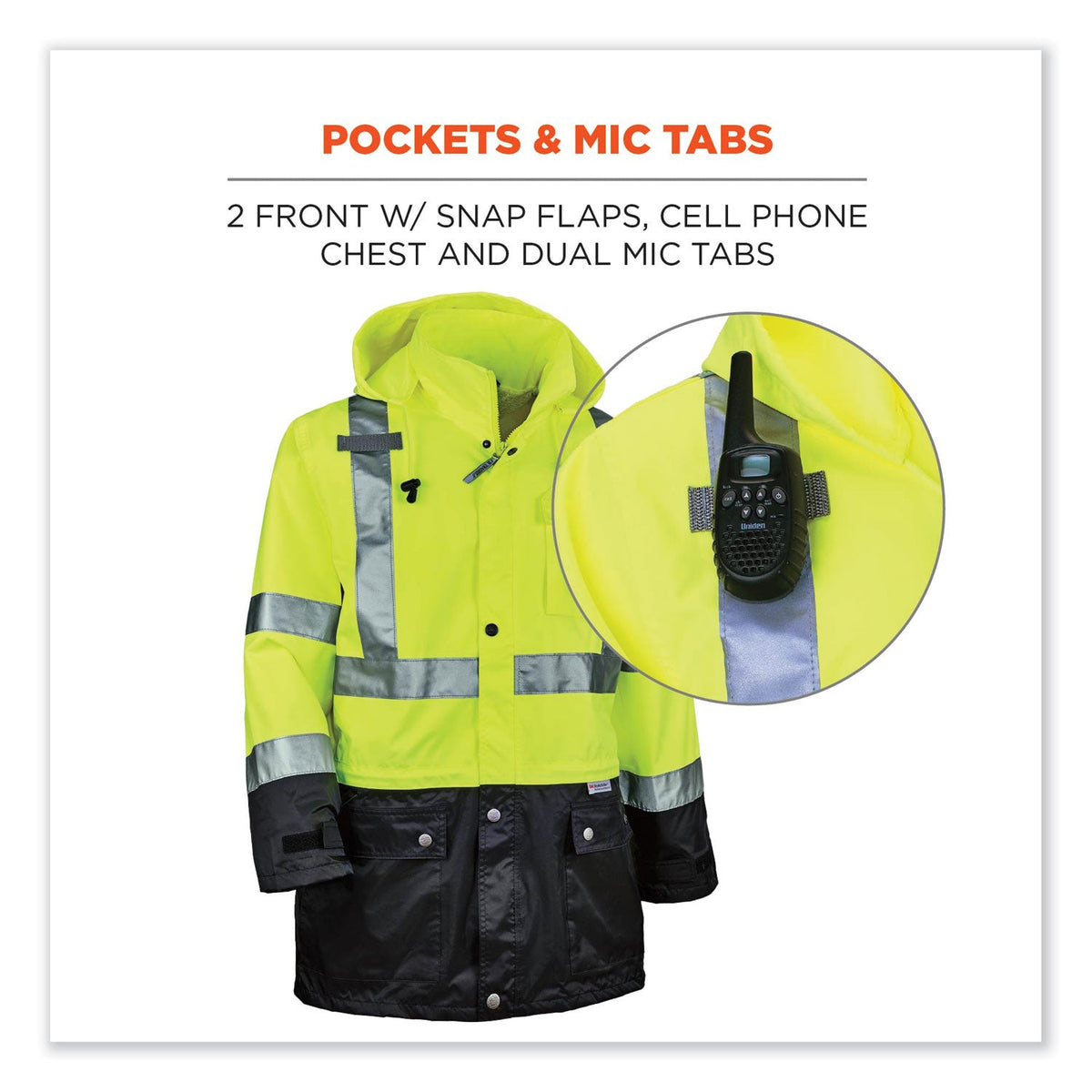 ergodyne® GloWear 8365BK Class 3 Hi-Vis Rain Jacket Black Bottom, Large, Lime