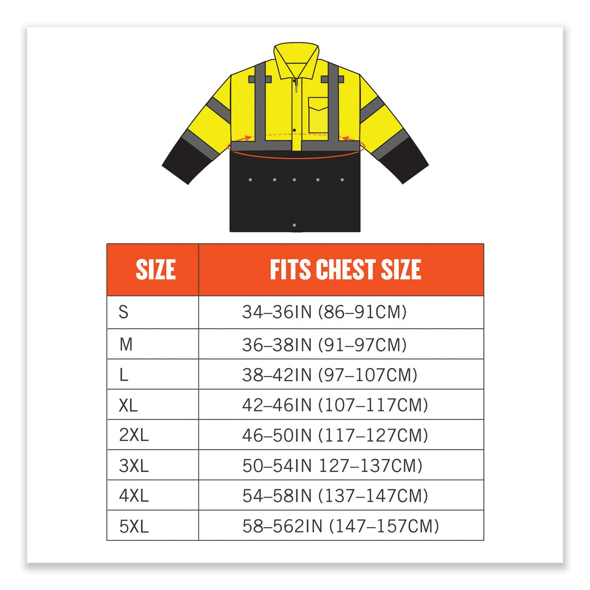 ergodyne® GloWear 8365BK Class 3 Hi-Vis Rain Jacket Black Bottom, Large, Lime