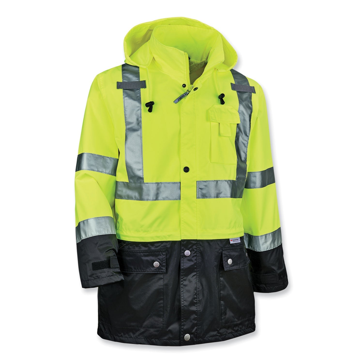 ergodyne® GloWear 8365BK Class 3 Hi-Vis Rain Jacket Black Bottom, 2X-Large, Lime