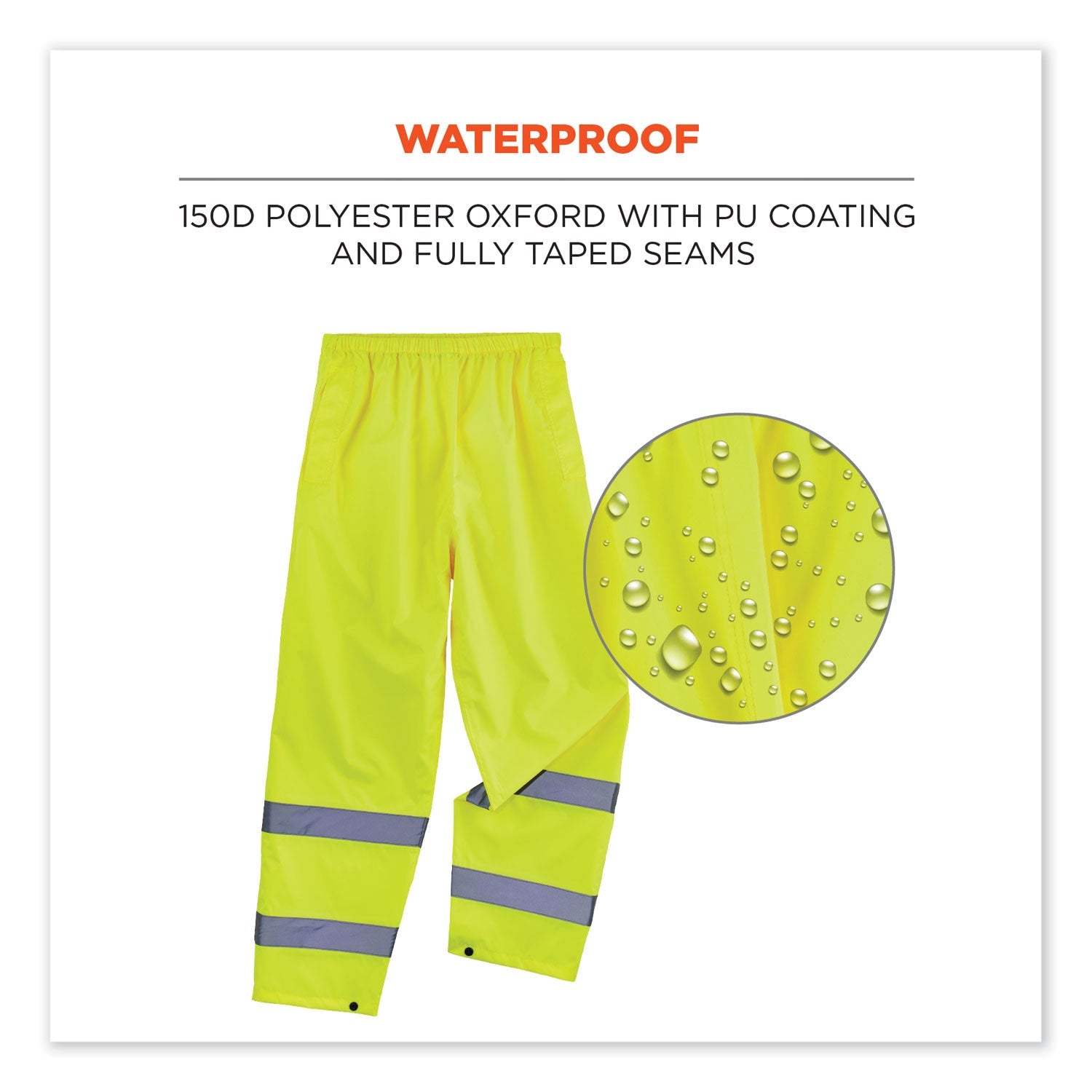 ergodyne® GloWear 8916 Class E Lightweight Hi-Vis Rain Pants, Small, Lime