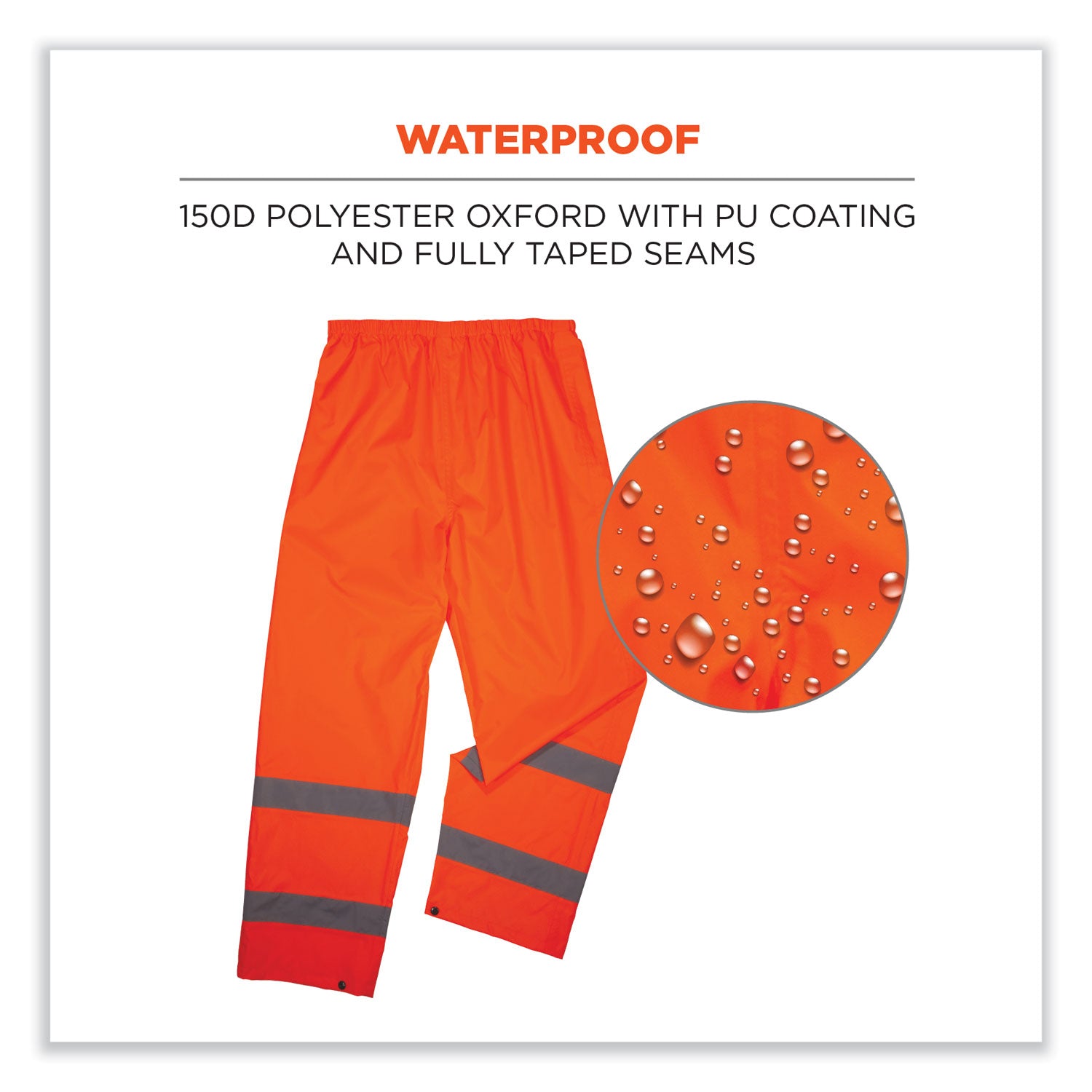 ergodyne® GloWear 8916 Class E Lightweight Hi-Vis Rain Pants, 3X-Large, Orange