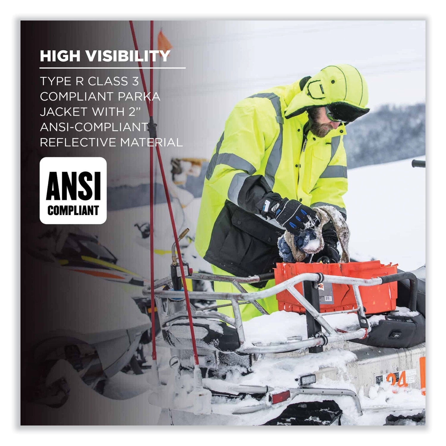 ergodyne® GloWear 8384 Class 3 Hi-Vis Quilted Thermal Parka, Large, Lime