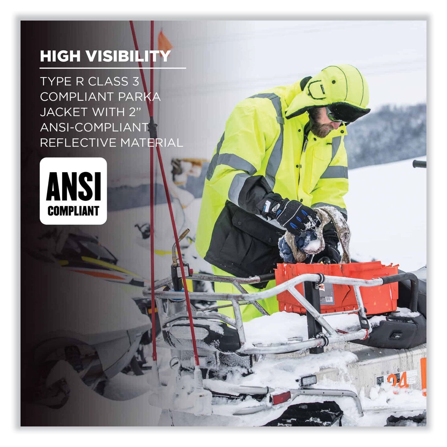 ergodyne® GloWear 8384 Class 3 Hi-Vis Quilted Thermal Parka, 3X-Large, Lime