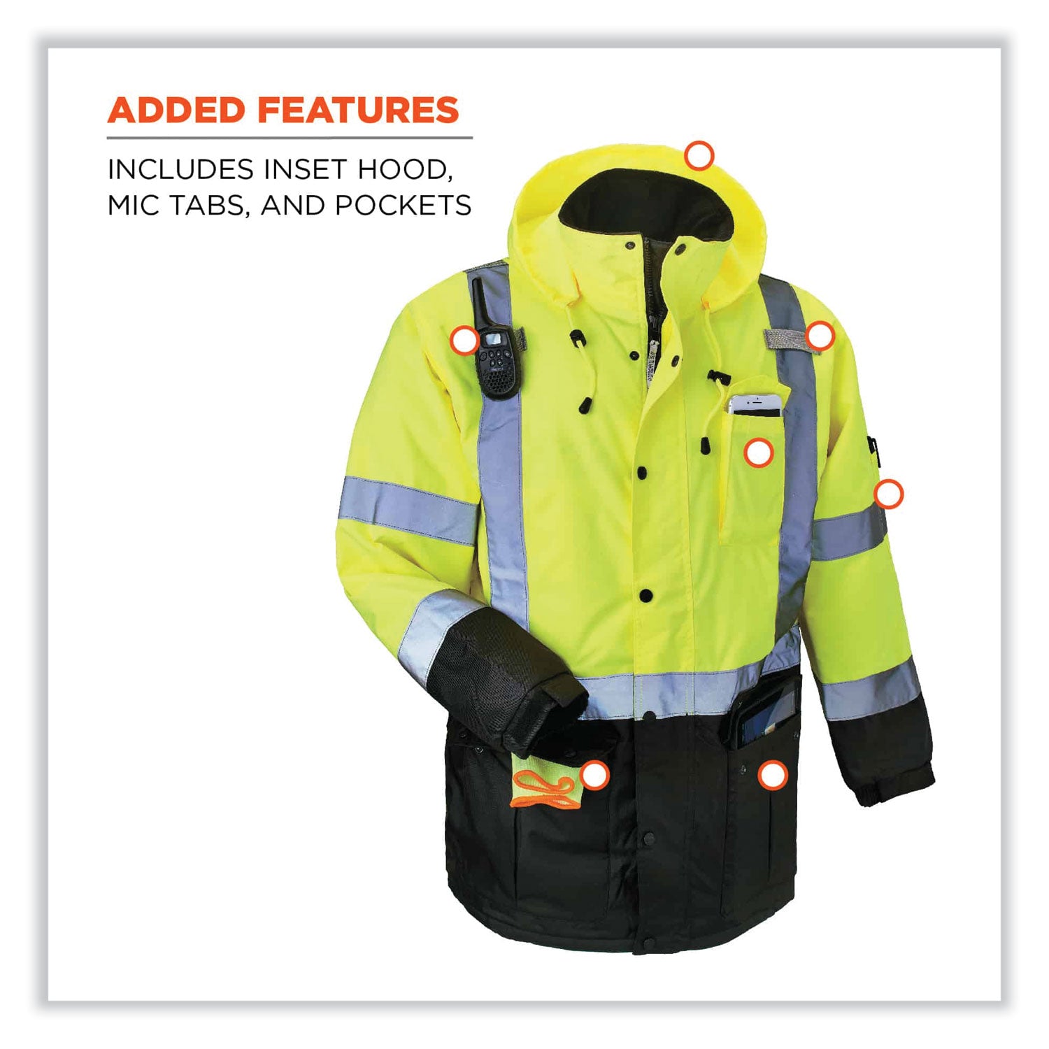 ergodyne® GloWear 8384 Class 3 Hi-Vis Quilted Thermal Parka, 3X-Large, Lime