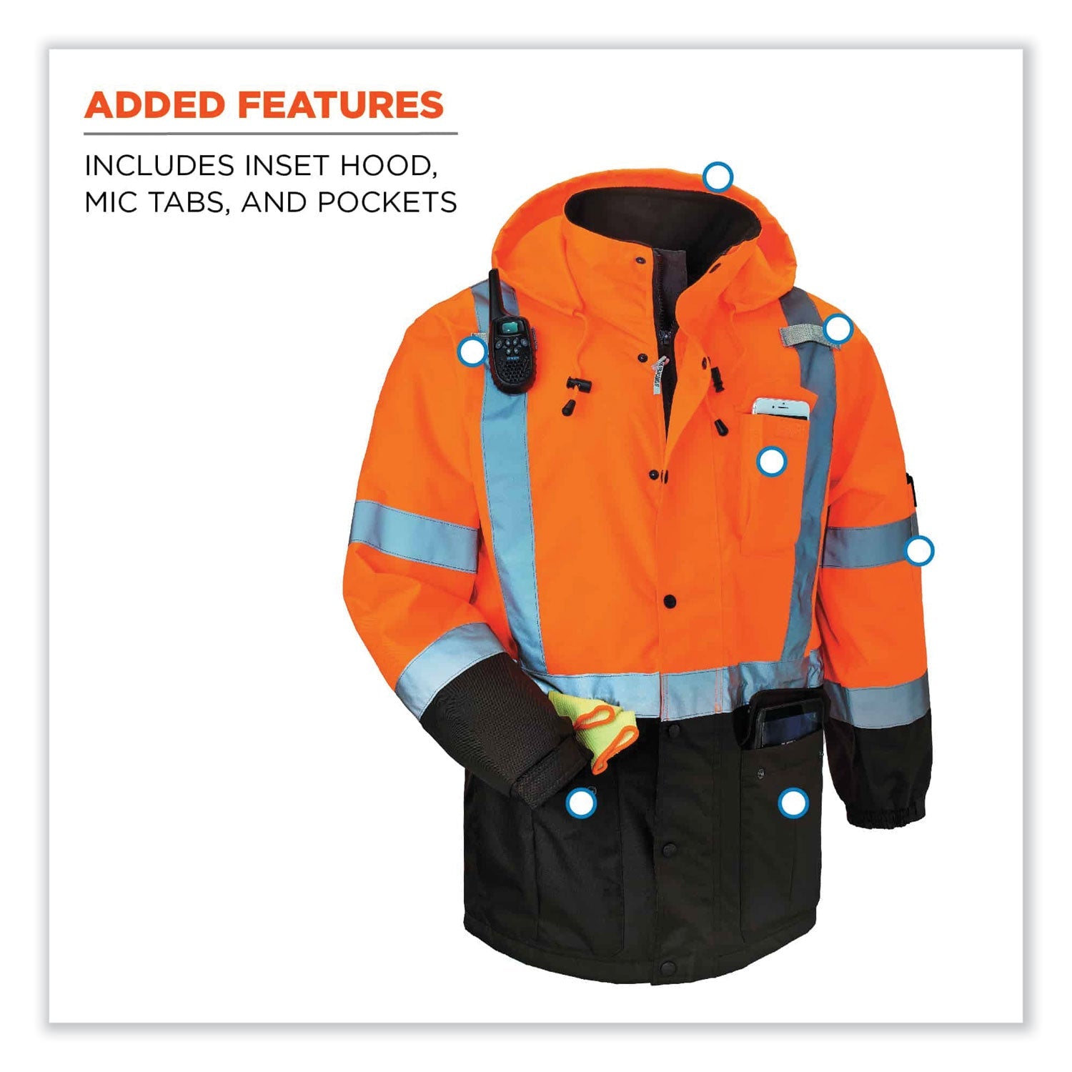 ergodyne® GloWear 8384 Class 3 Hi-Vis Quilted Thermal Parka, Medium, Orange