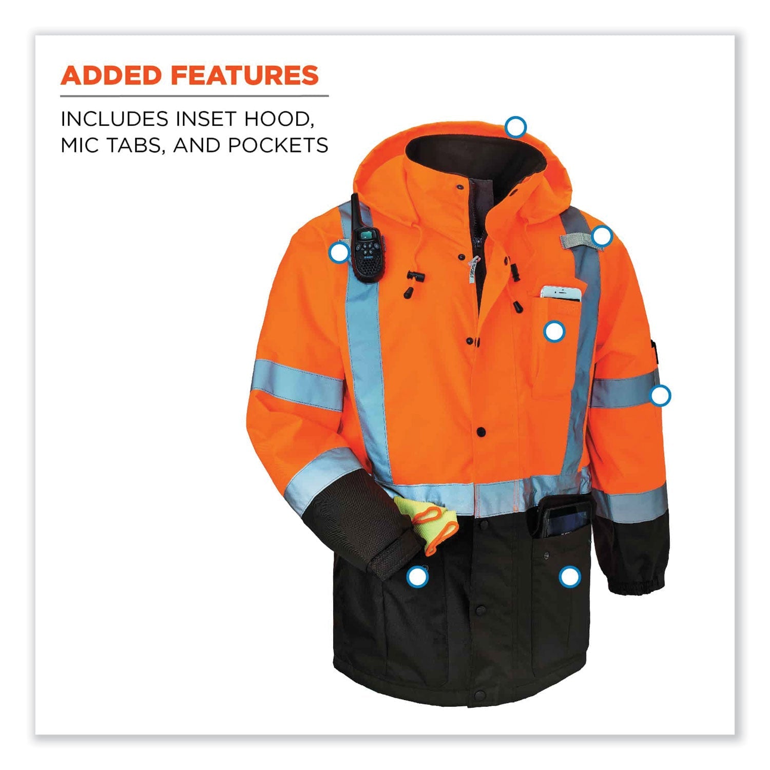 ergodyne® GloWear 8384 Class 3 Hi-Vis Quilted Thermal Parka, 2X-Large, Orange