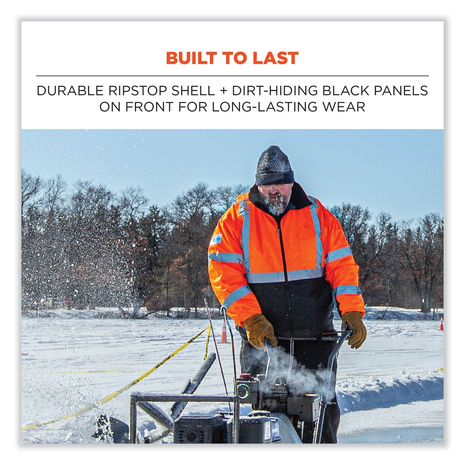 ergodyne® GloWear 8381 Class 3 Hi-Vis 4-in-1 Quilted Bomber Jacket, Orange, Large