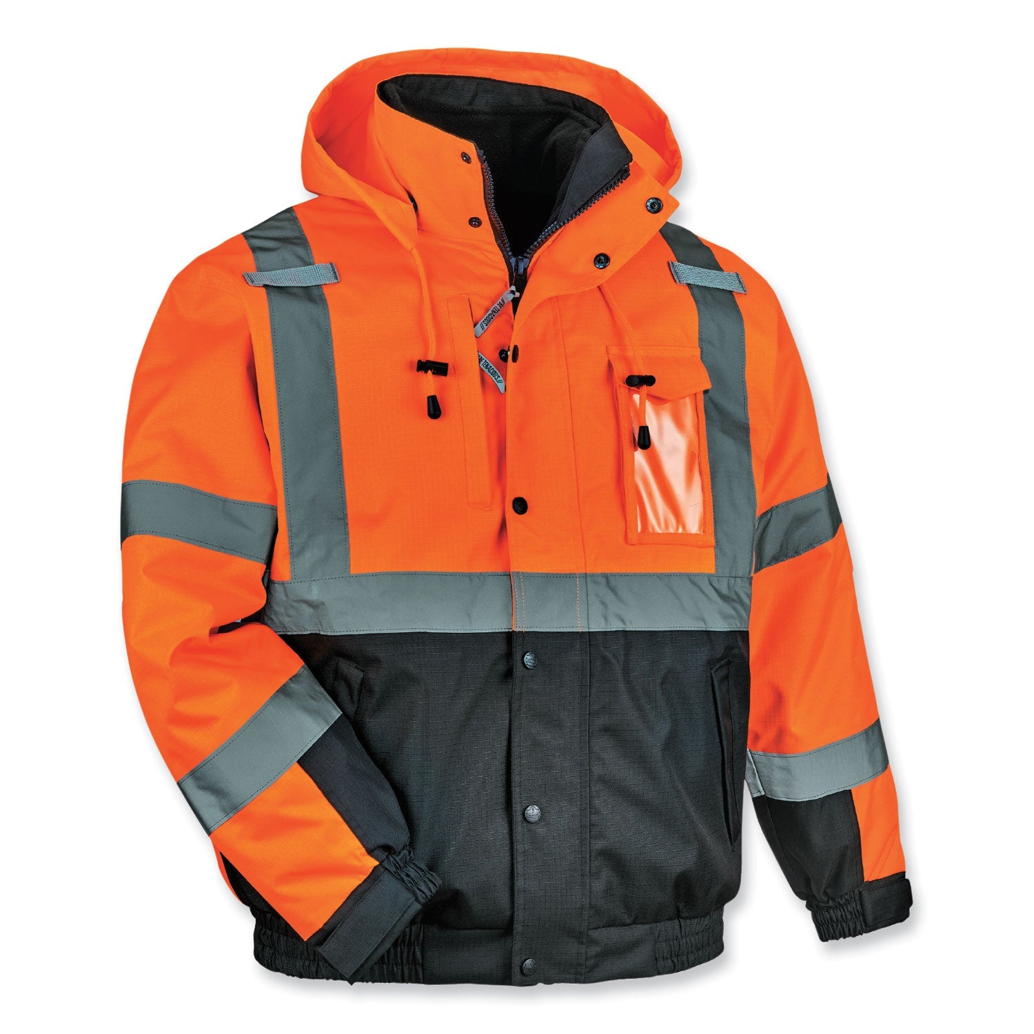 ergodyne® GloWear 8381 Class 3 Hi-Vis 4-in-1 Quilted Bomber Jacket, Orange, X-Large