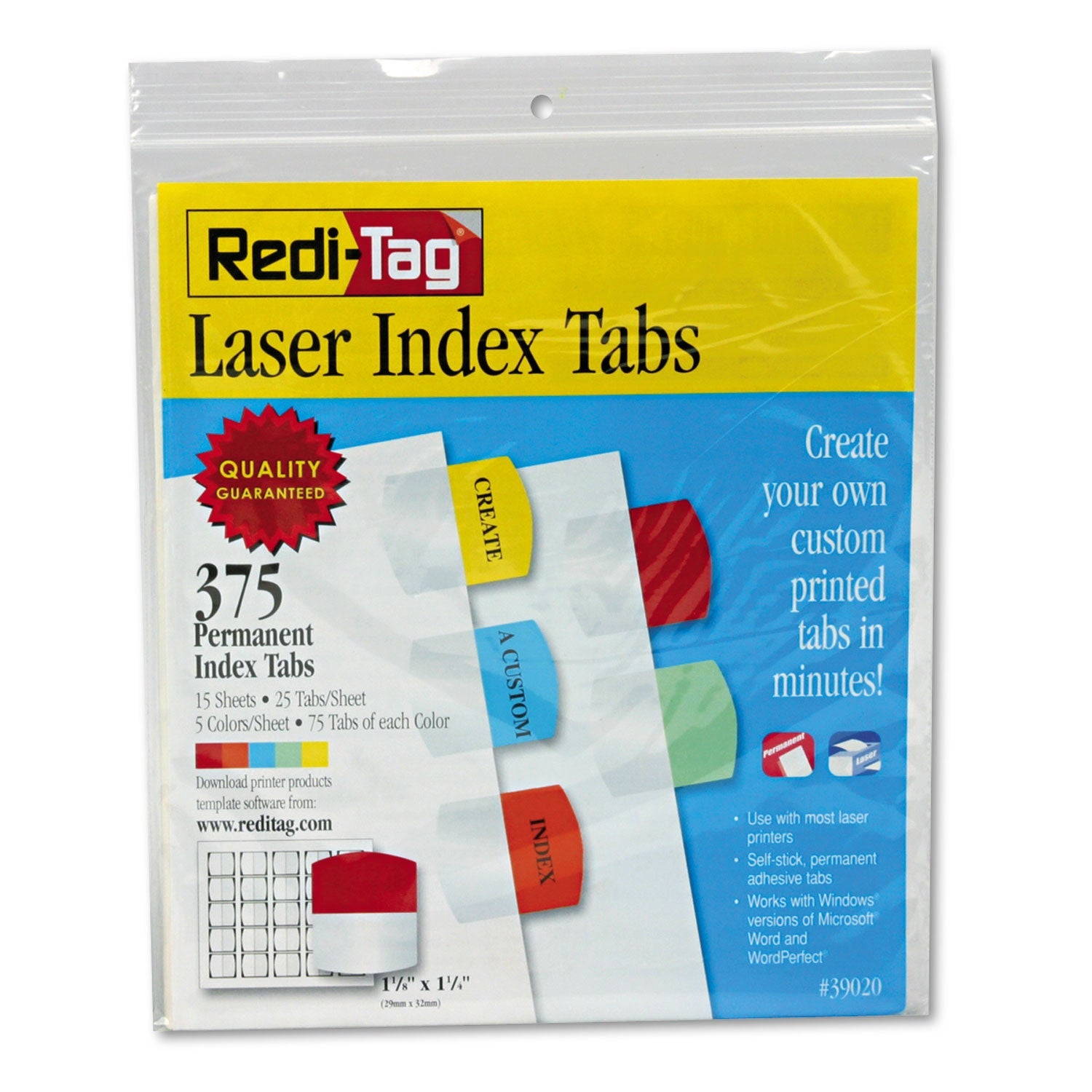 Inkjet Printable Index Tabs | Assorted | 375-Pack