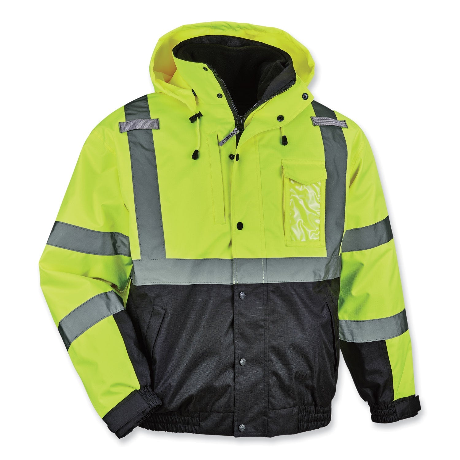 ergodyne® GloWear 8381 Class 3 Hi-Vis 4-in-1 Quilted Bomber Jacket, Lime, Small