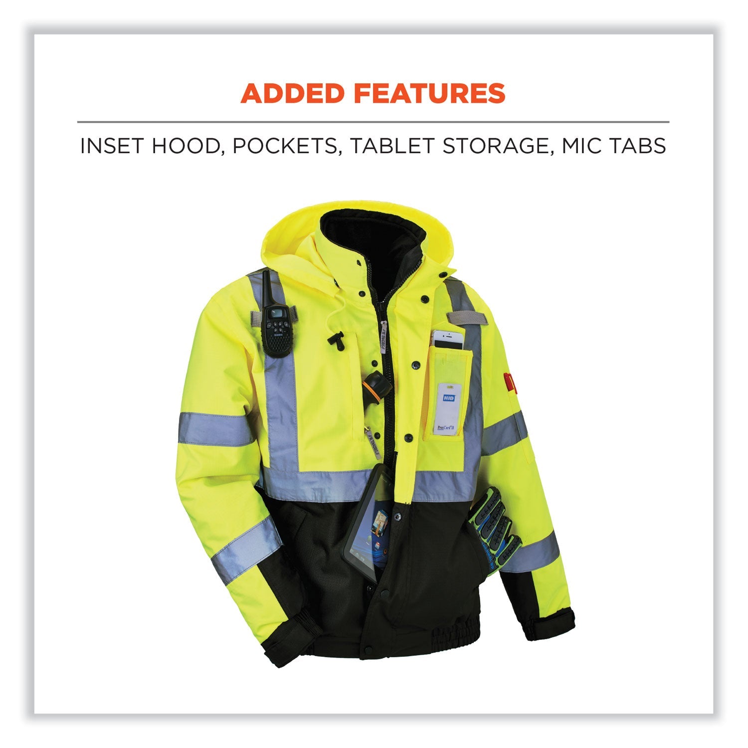 ergodyne® GloWear 8381 Class 3 Hi-Vis 4-in-1 Quilted Bomber Jacket, Lime, 2X-Large