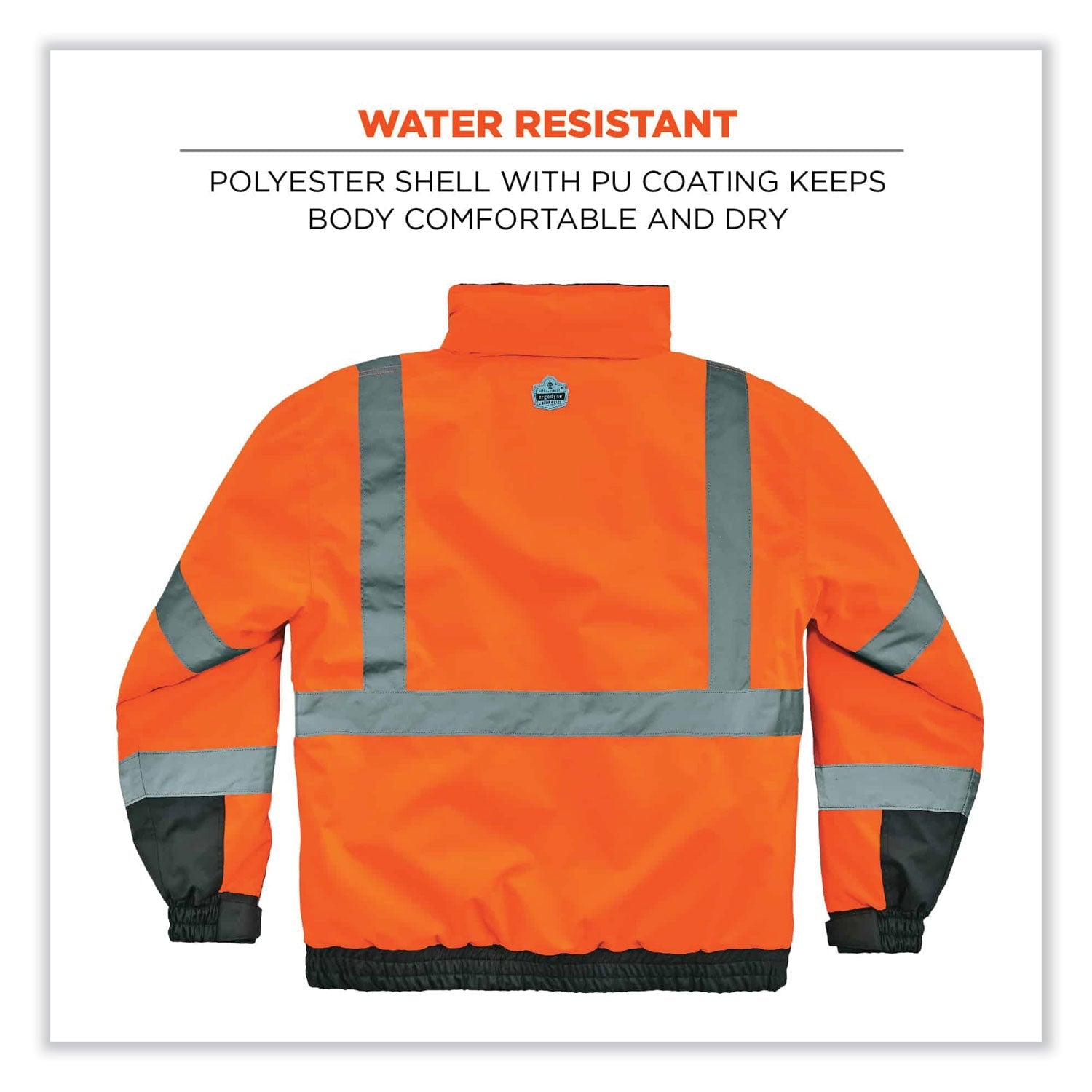 ergodyne® GloWear 8377 Class 3 Hi-Vis Quilted Bomber Jacket, Orange, 2X-Large