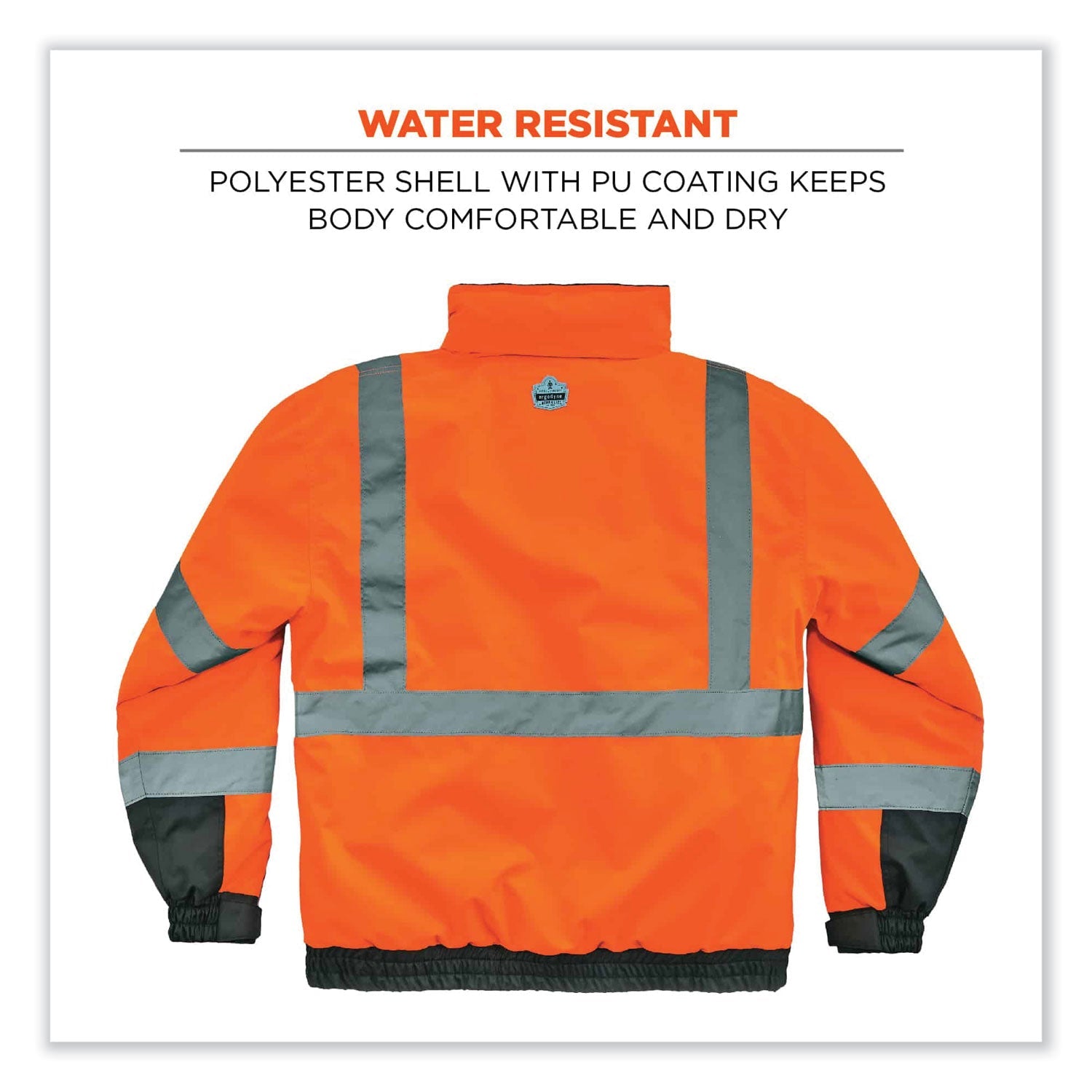 ergodyne® GloWear 8377 Class 3 Hi-Vis Quilted Bomber Jacket, Orange, 3X-Large