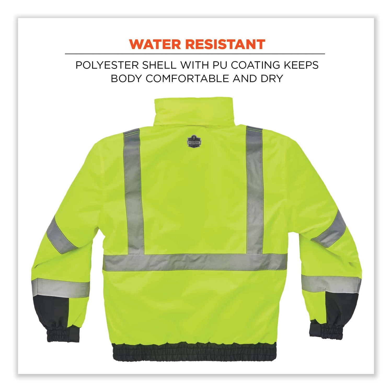ergodyne® GloWear 8377 Class 3 Hi-Vis Quilted Bomber Jacket, Lime, Small