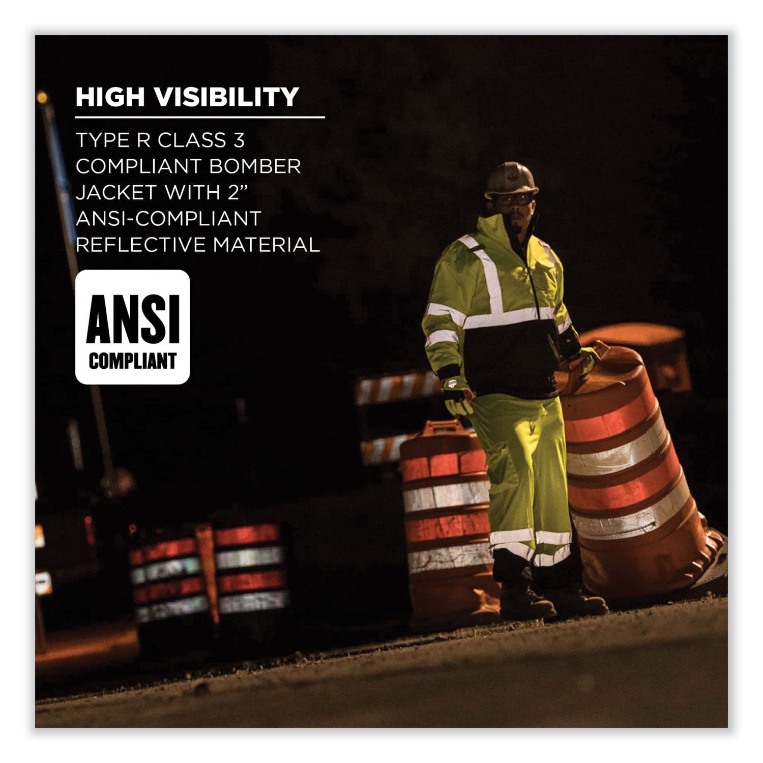 ergodyne® GloWear 8377 Class 3 Hi-Vis Quilted Bomber Jacket, Lime, Small