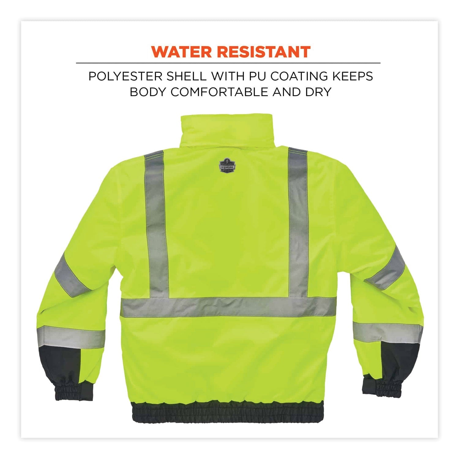 ergodyne® GloWear 8377 Class 3 Hi-Vis Quilted Bomber Jacket, Lime, X-Large