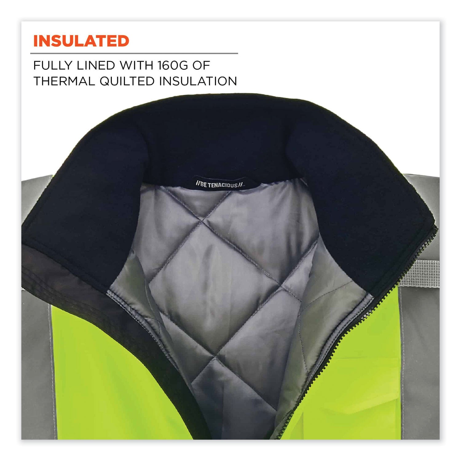 ergodyne® GloWear 8377 Class 3 Hi-Vis Quilted Bomber Jacket, Lime, 4X-Large