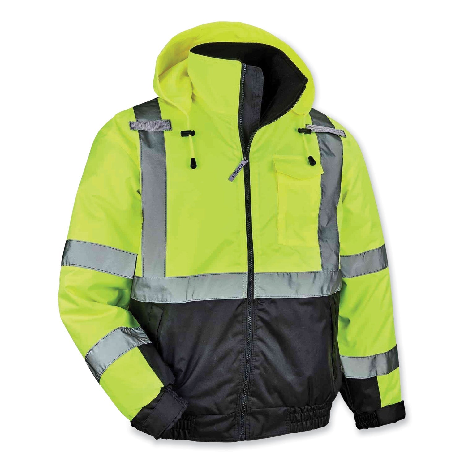 ergodyne® GloWear 8377 Class 3 Hi-Vis Quilted Bomber Jacket, Lime, 4X-Large