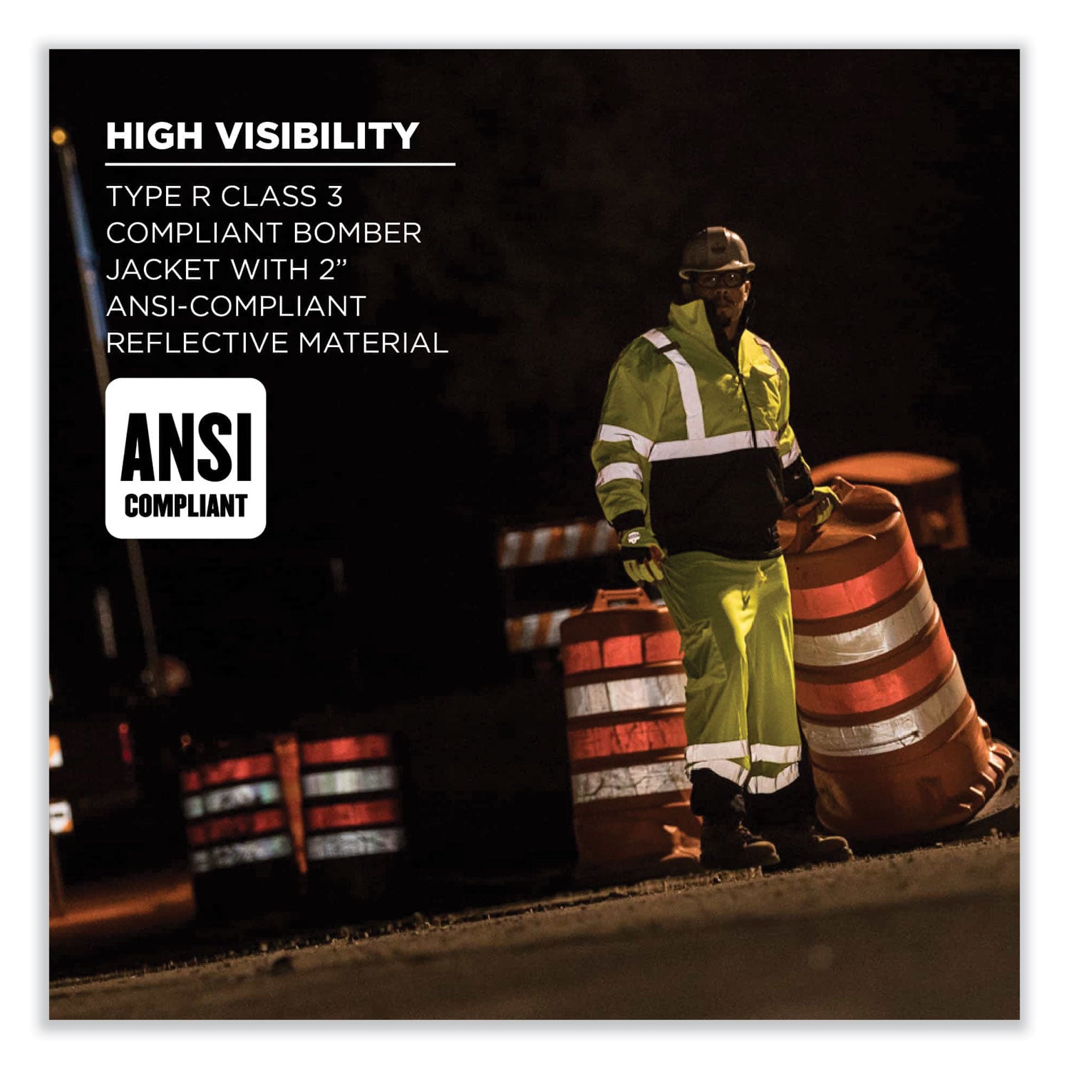 ergodyne® GloWear 8377 Class 3 Hi-Vis Quilted Bomber Jacket, Lime, 5X-Large