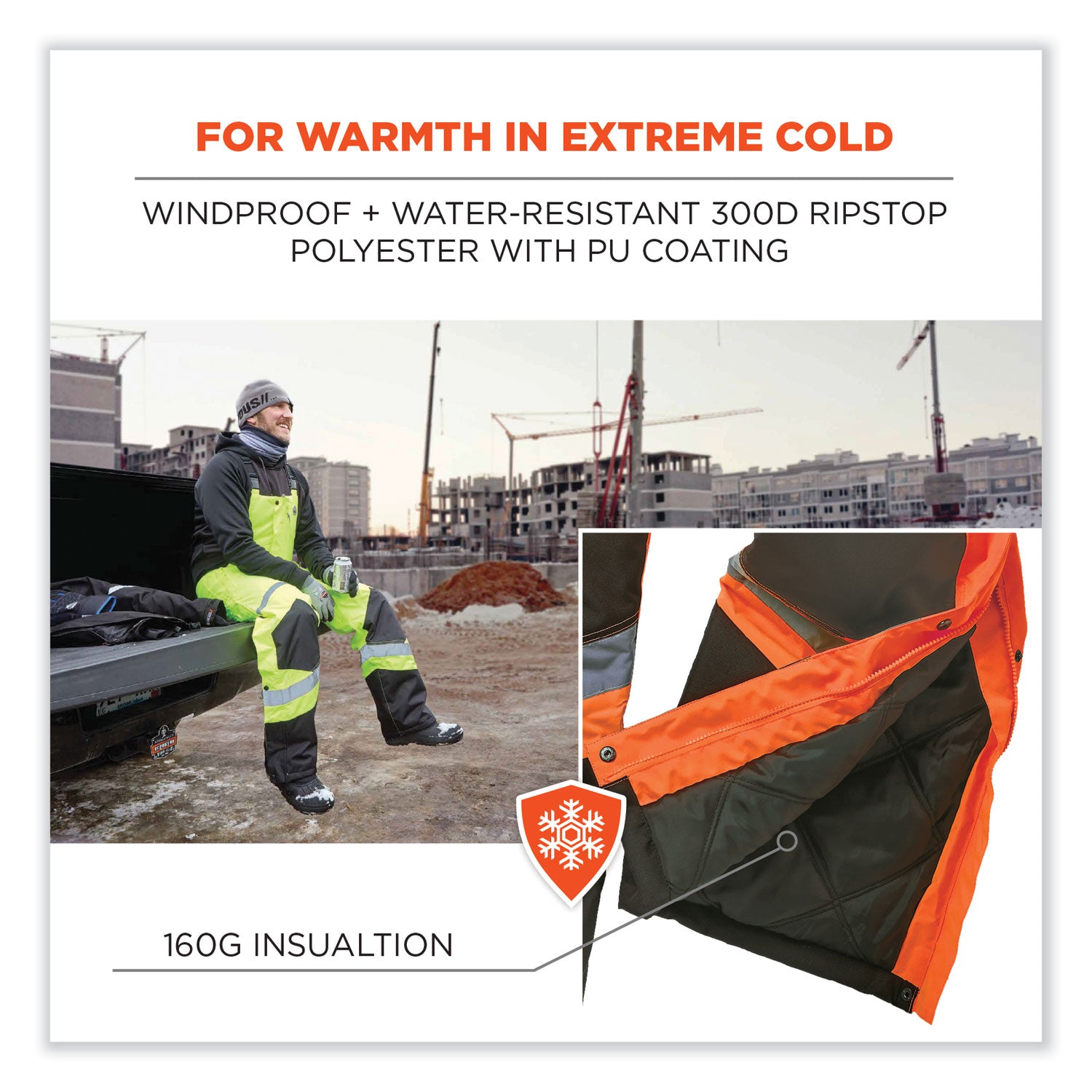 ergodyne® GloWear 8928 Class E Hi-Vis Insulated Bibs, 5X-Large, Orange