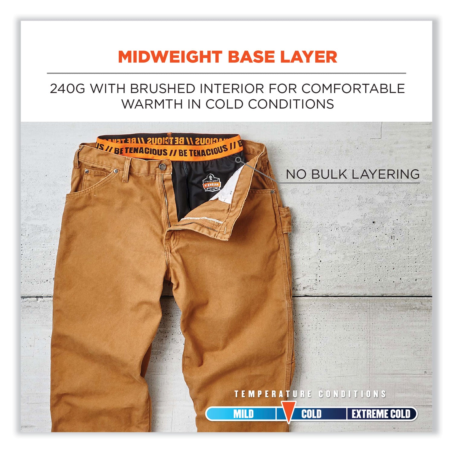 ergodyne® N-Ferno 6480 Midweight Base Layer Pants - 240 g, Large, Black
