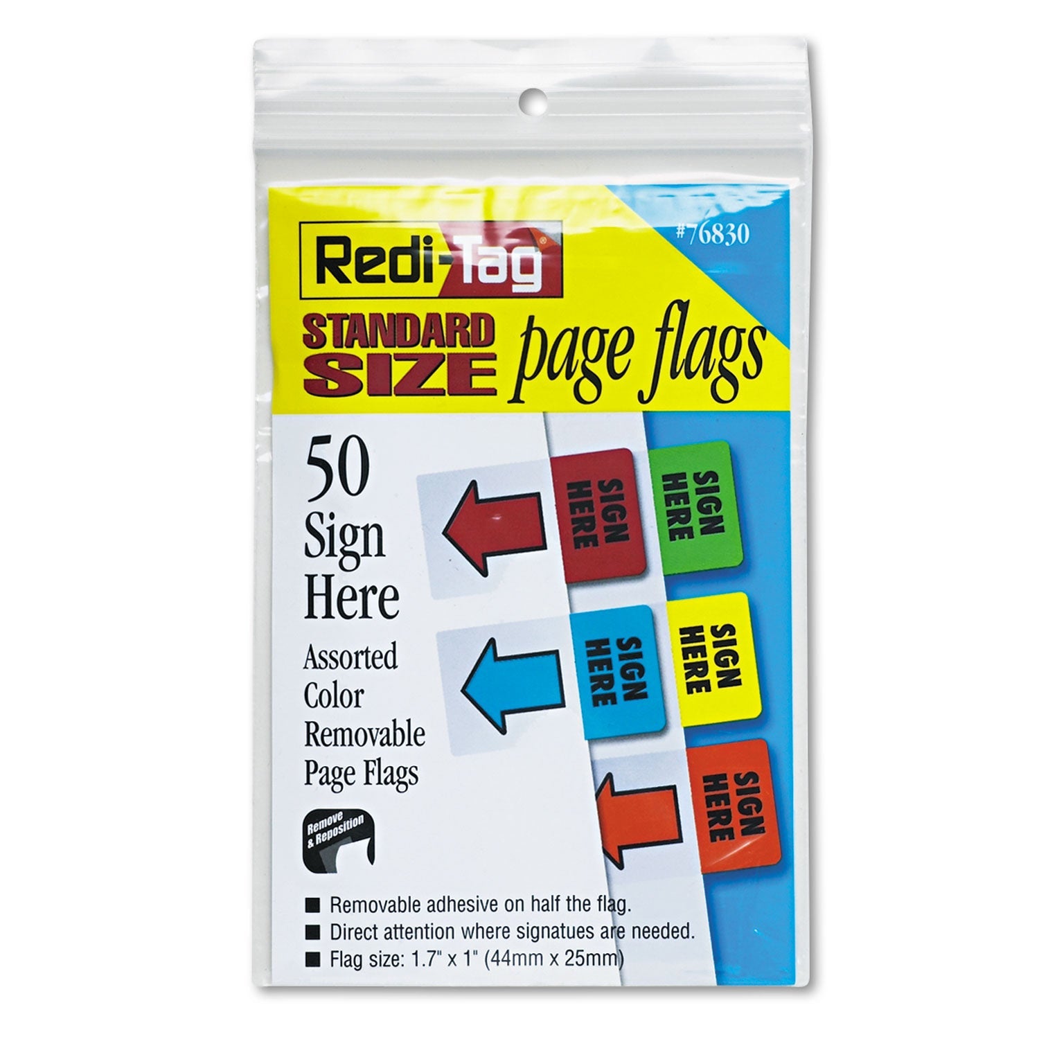 Redi-Tag® Removable Page Flags, Green/yellow/red/blue/orange, 10/color, 50/pack