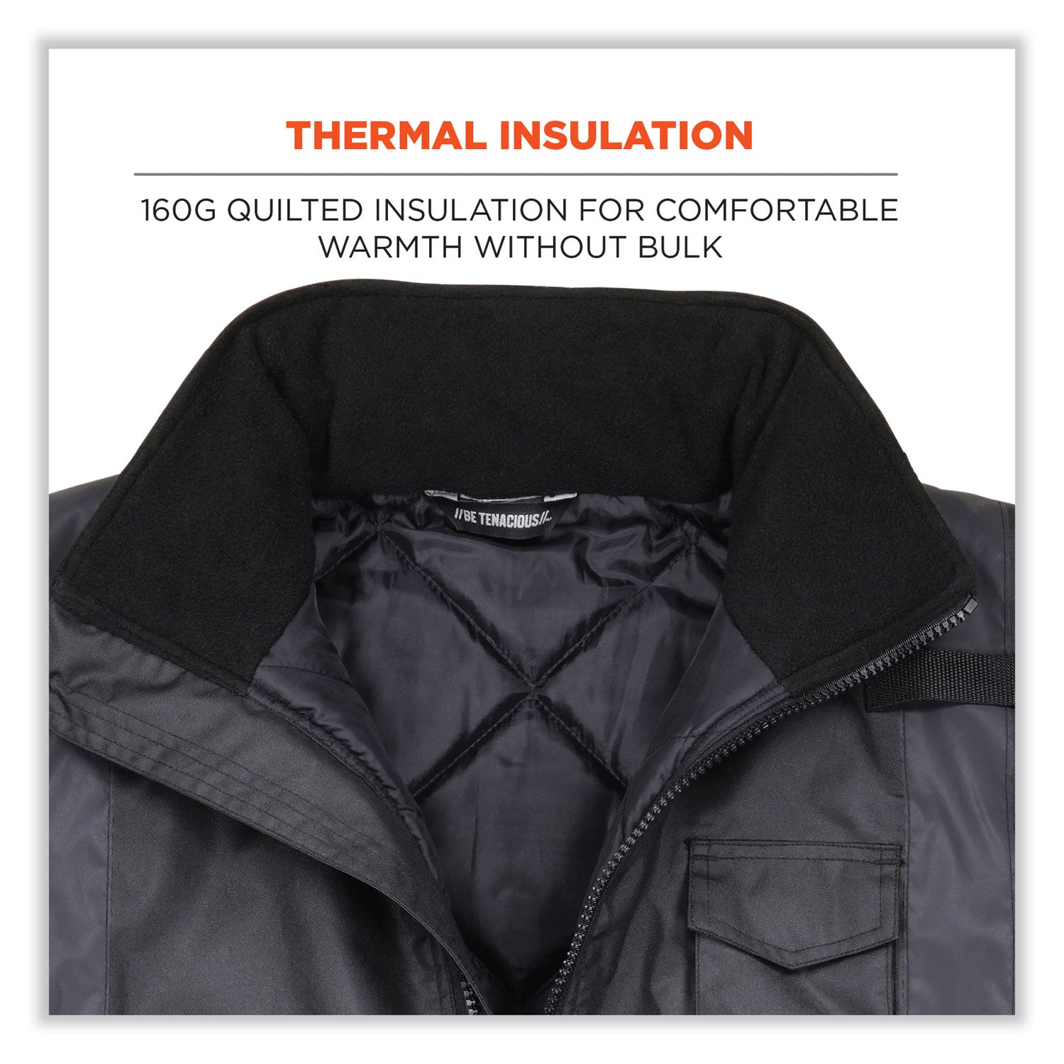 ergodyne® GloWear 8377EV Non-Certified Hi-Vis Quilted Bomber Jacket, Black, 5X-Large