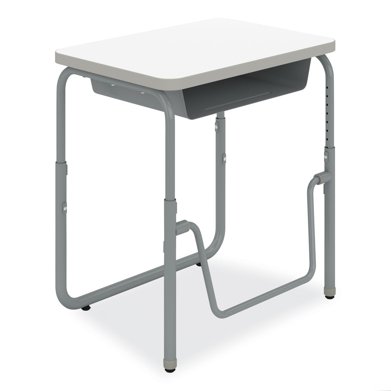 Safco® AlphaBetter 2.0 Height-Adjustable Student Desk with Pendulum Bar and Book Box, 27.75 x 19.75 x 22 to 30, Dry Erase