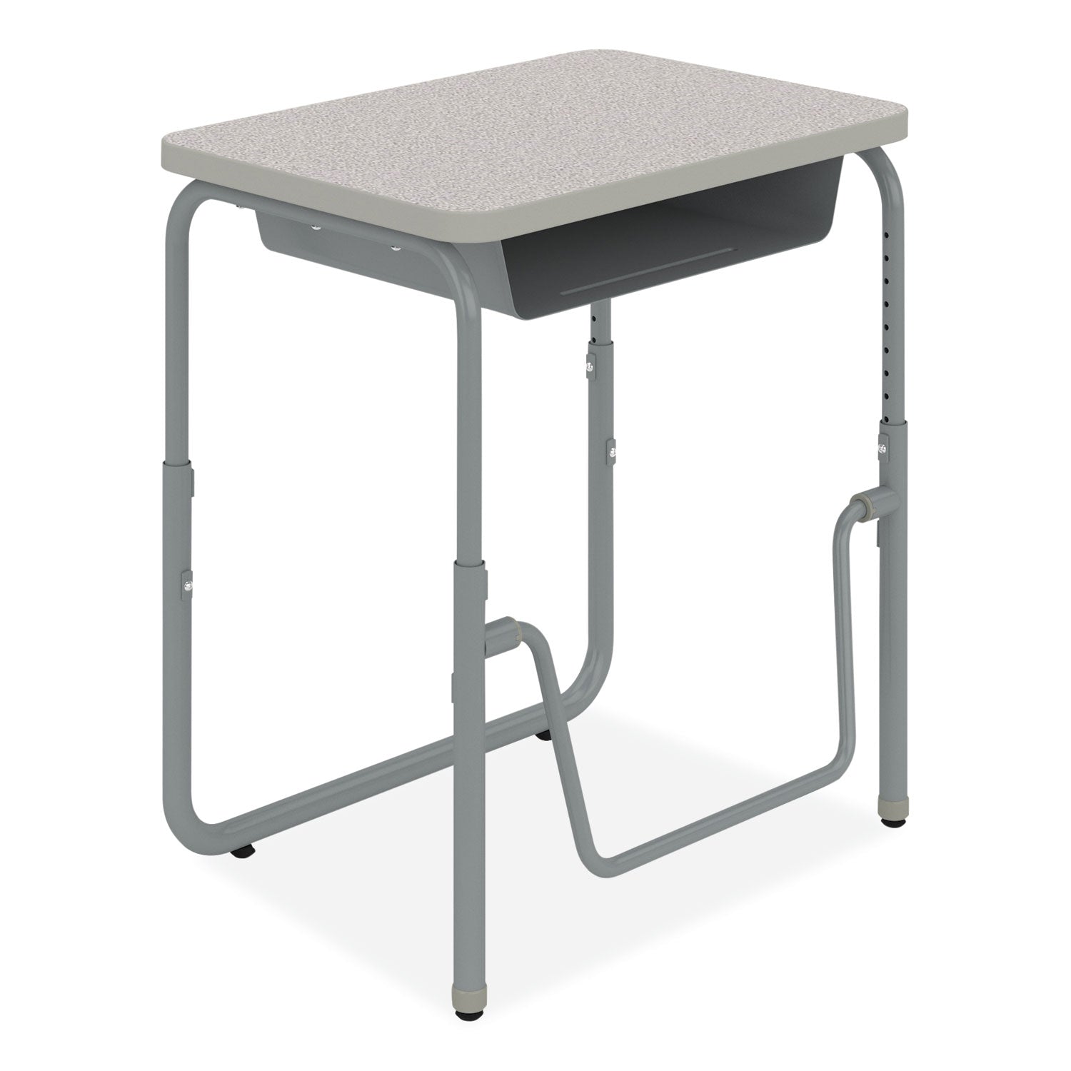 Safco® AlphaBetter 2.0 Height-Adjustable Student Desk with Pendulum Bar and Book Box, 27.75" x 19.75" x 22" to 30", Pebble Gray