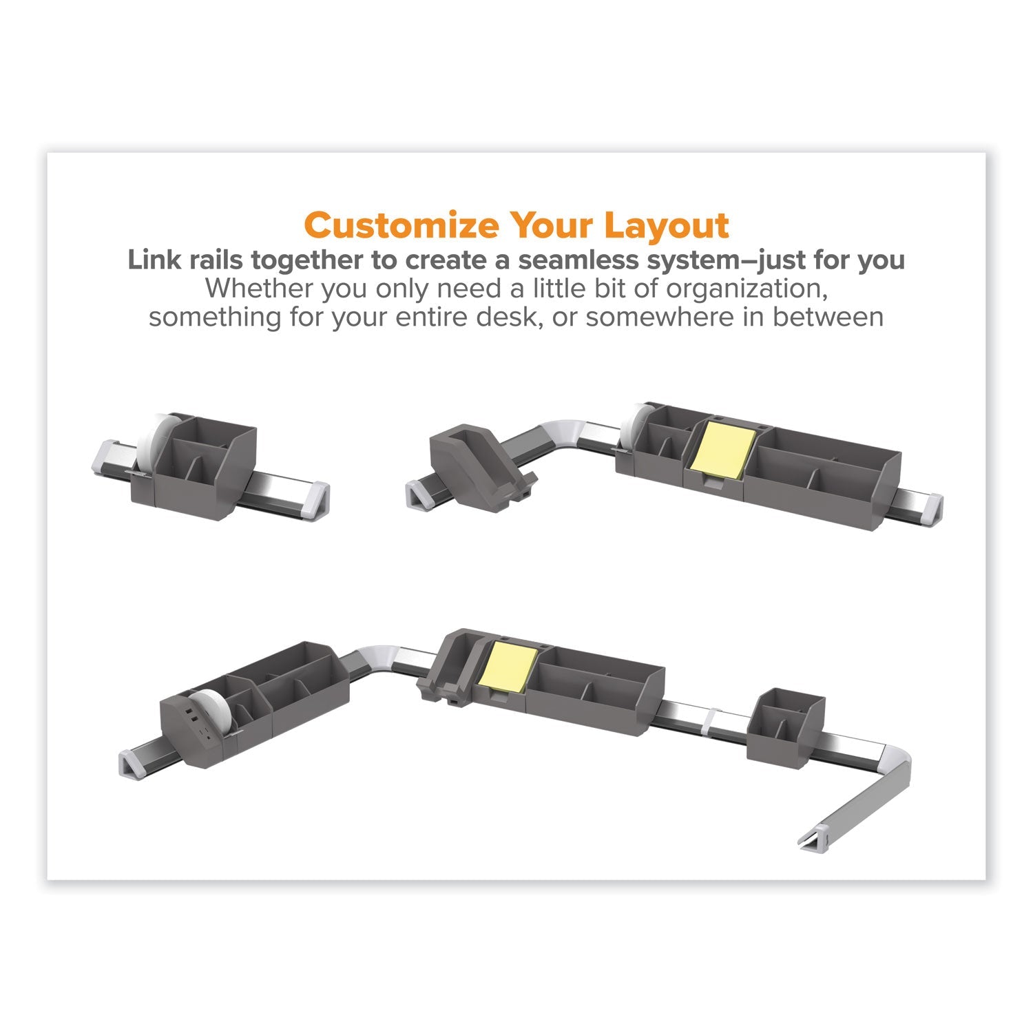 Bostitch® Konnect Desk Organizer and Cable Management Five-Piece Kit, Plastic, Gray